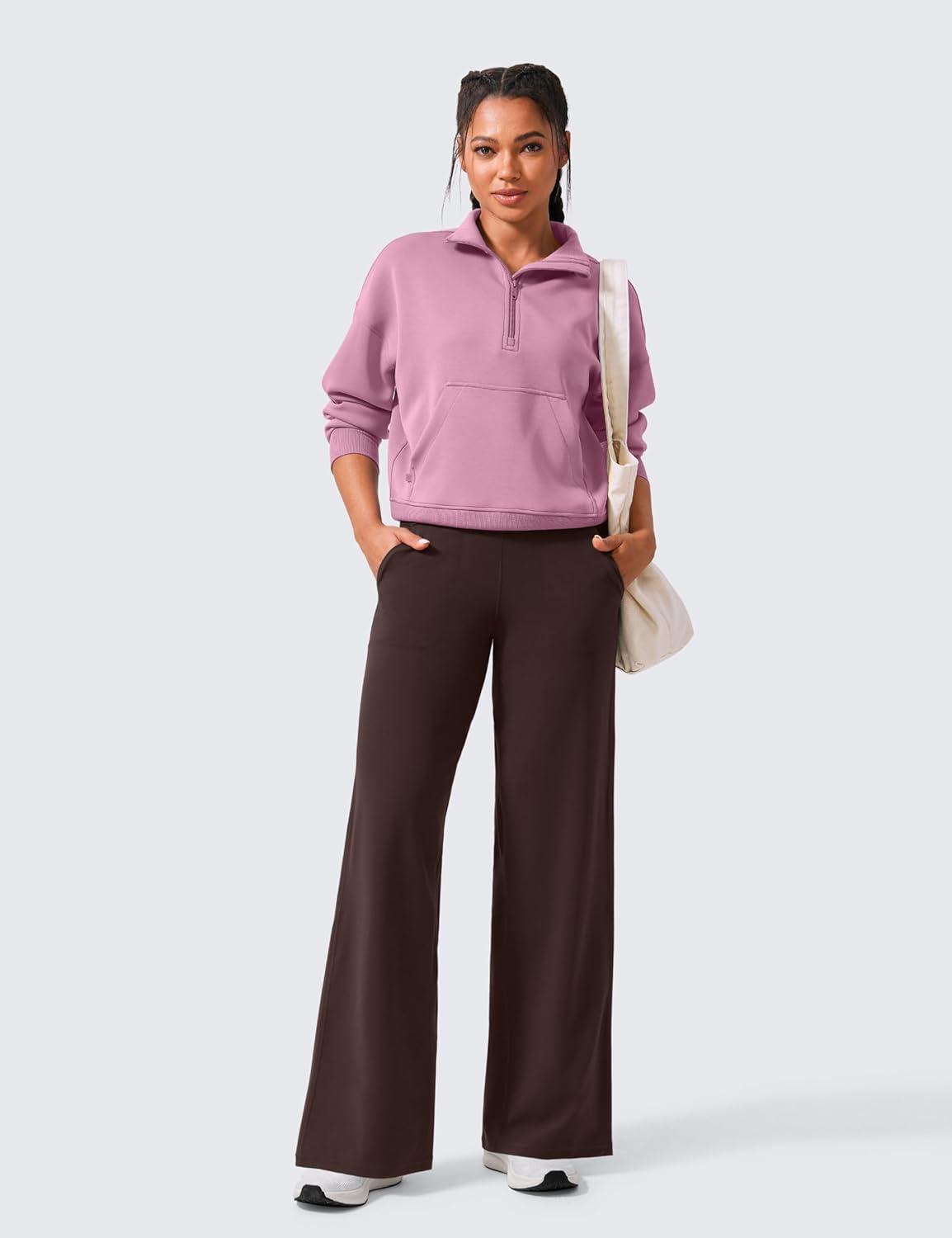 imageCRZ YOGA Butterlift Wide Leg Pants Pockets 29quot31quot33quot High Waisted Yoga Lounge Buttery Soft Comfy Casual WomensHot Fudge Brown