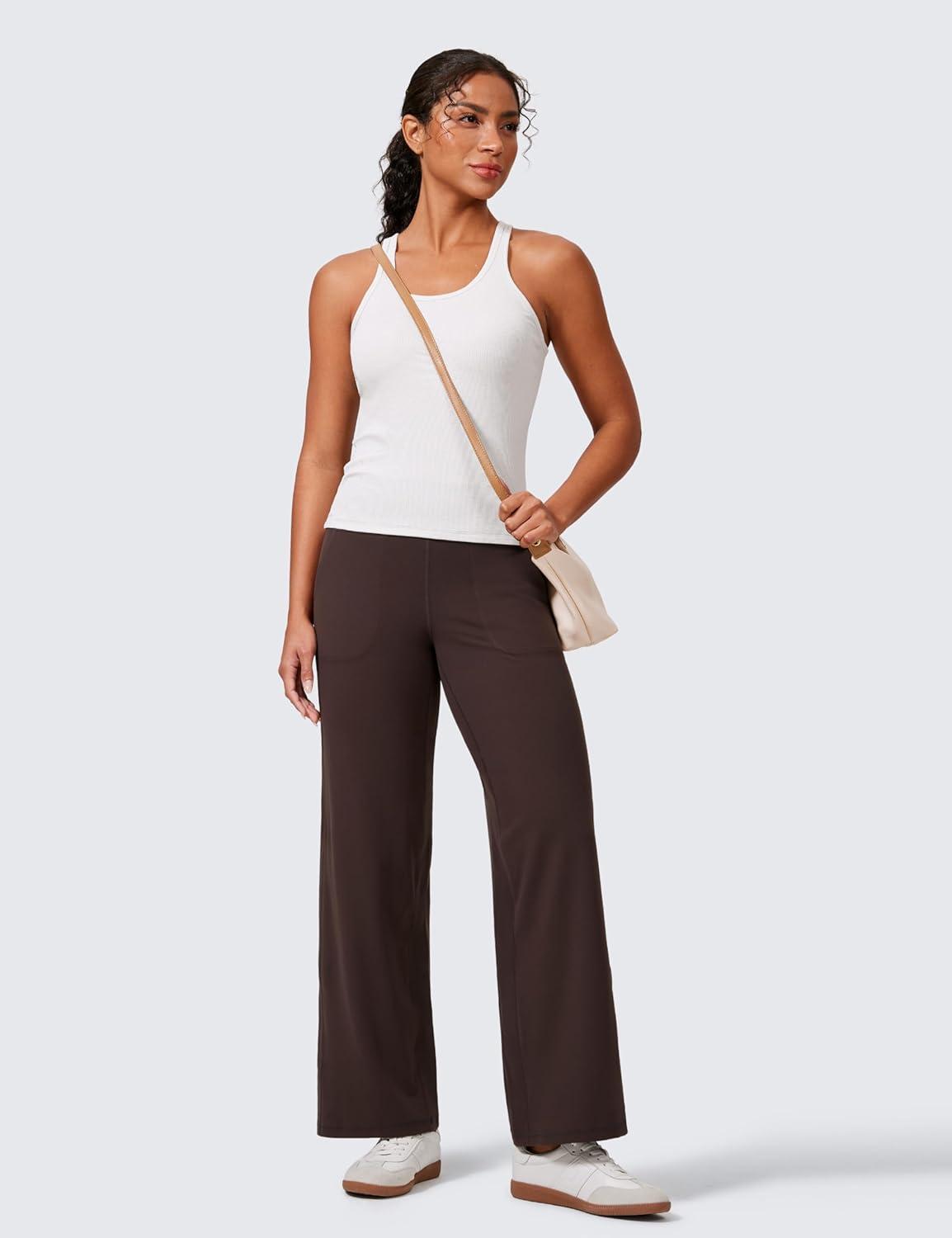 imageCRZ YOGA Butterlift Wide Leg Pants Pockets 29quot31quot33quot High Waisted Yoga Lounge Buttery Soft Comfy Casual WomensHot Fudge Brown