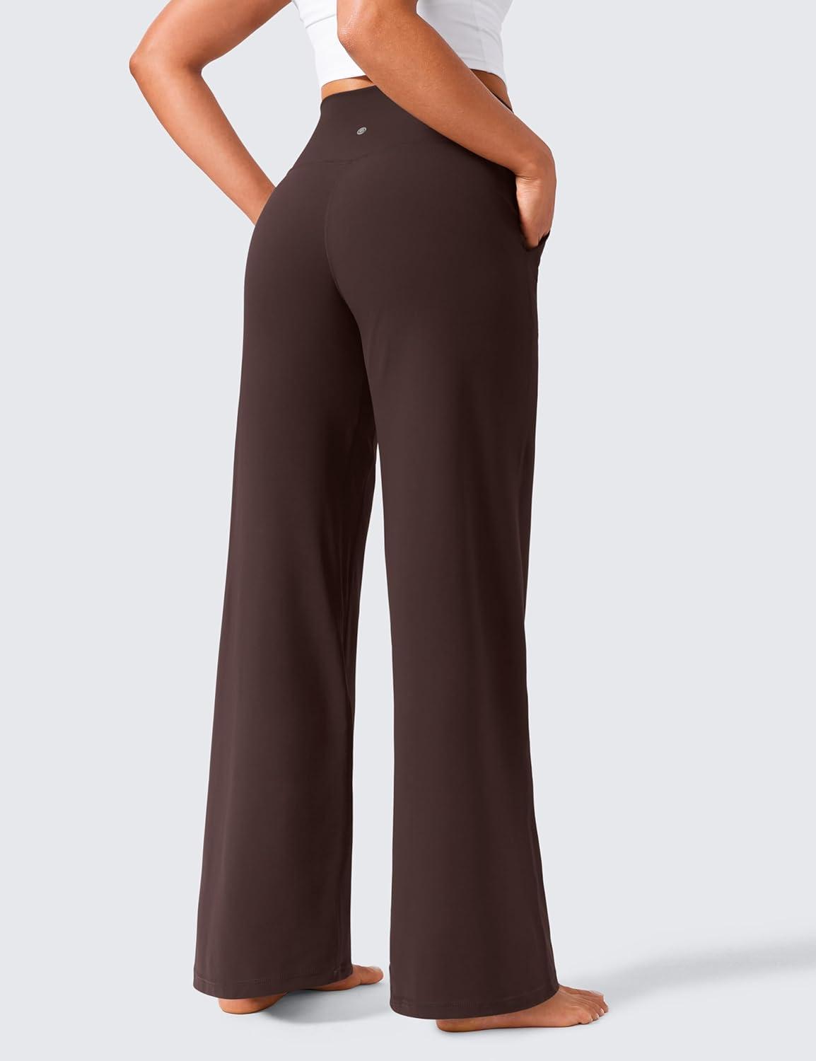 imageCRZ YOGA Butterlift Wide Leg Pants Pockets 29quot31quot33quot High Waisted Yoga Lounge Buttery Soft Comfy Casual WomensHot Fudge Brown
