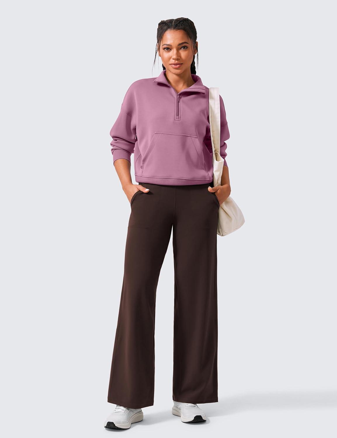 imageCRZ YOGA Butterlift Wide Leg Pants Pockets 29quot31quot33quot High Waisted Yoga Lounge Buttery Soft Comfy Casual WomensHot Fudge Brown