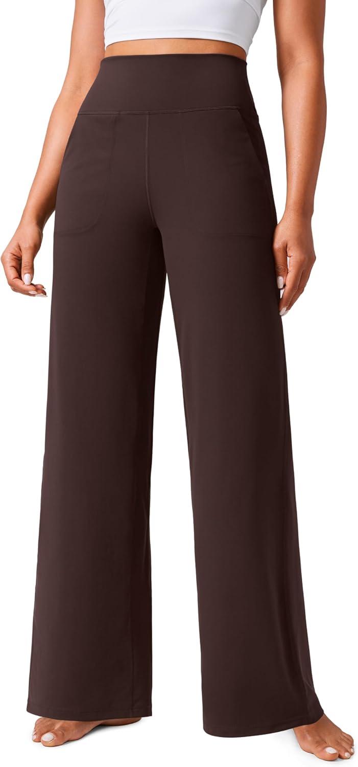 imageCRZ YOGA Butterlift Wide Leg Pants Pockets 29quot31quot33quot High Waisted Yoga Lounge Buttery Soft Comfy Casual WomensHot Fudge Brown