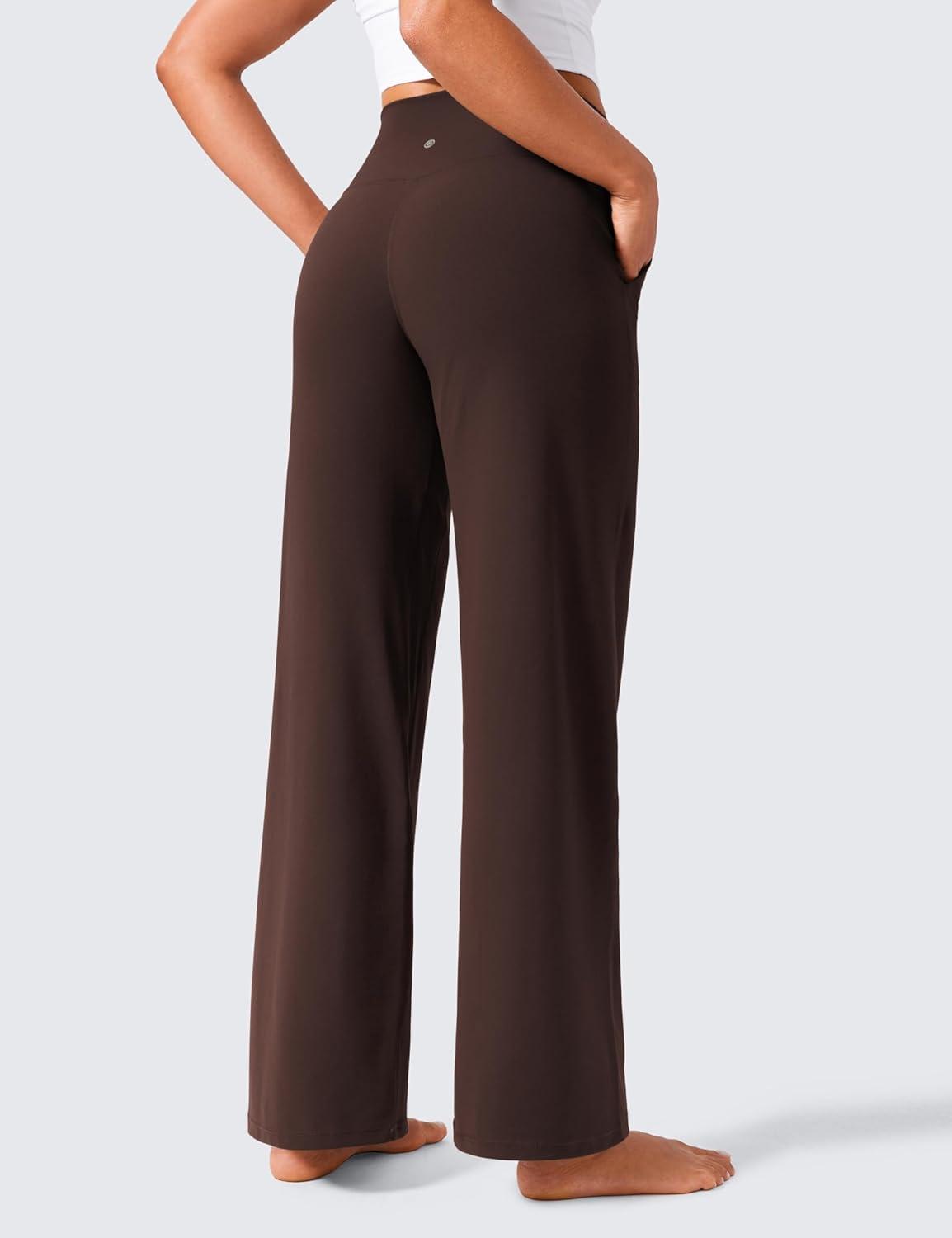 imageCRZ YOGA Butterlift Wide Leg Pants Pockets 29quot31quot33quot High Waisted Yoga Lounge Buttery Soft Comfy Casual WomensHot Fudge Brown