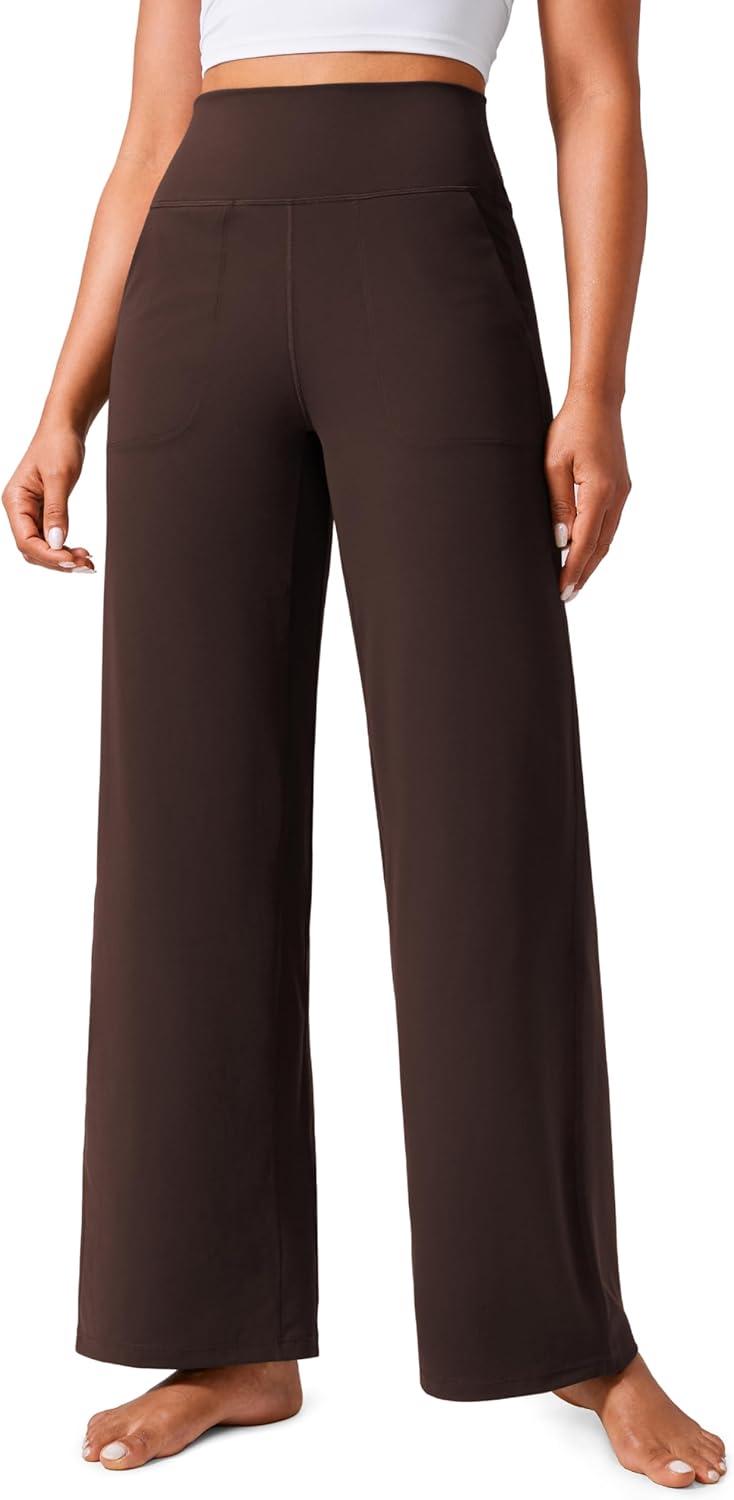 imageCRZ YOGA Butterlift Wide Leg Pants Pockets 29quot31quot33quot High Waisted Yoga Lounge Buttery Soft Comfy Casual WomensHot Fudge Brown