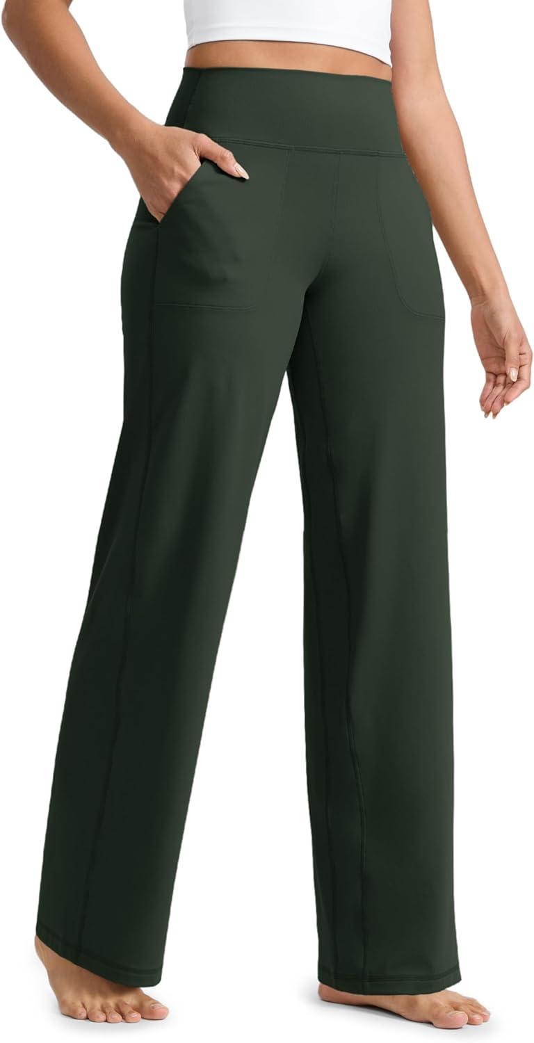 imageCRZ YOGA Butterlift Wide Leg Pants Pockets 29quot31quot33quot High Waisted Yoga Lounge Buttery Soft Comfy Casual WomensLegend Green