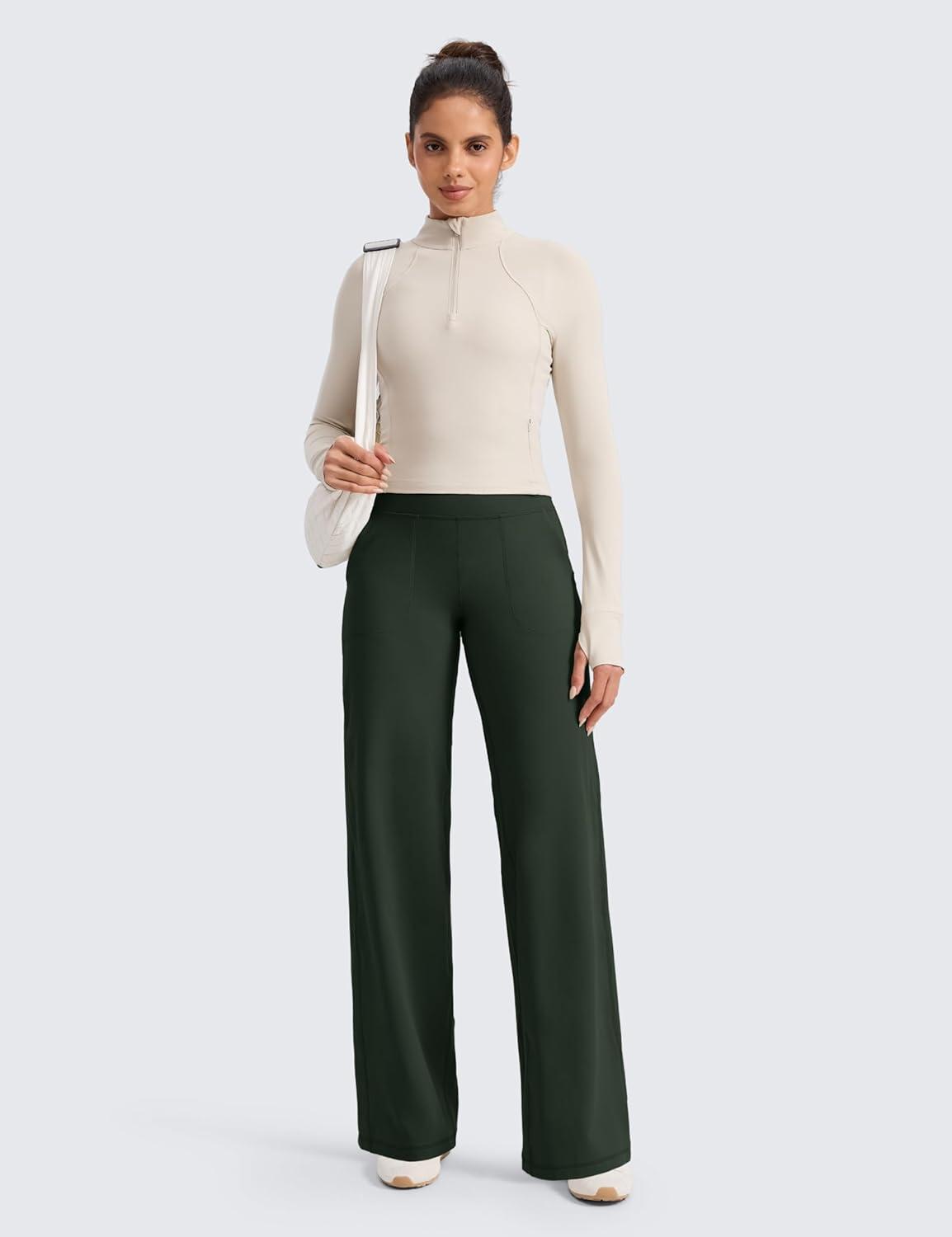 imageCRZ YOGA Butterlift Wide Leg Pants Pockets 29quot31quot33quot High Waisted Yoga Lounge Buttery Soft Comfy Casual WomensLegend Green