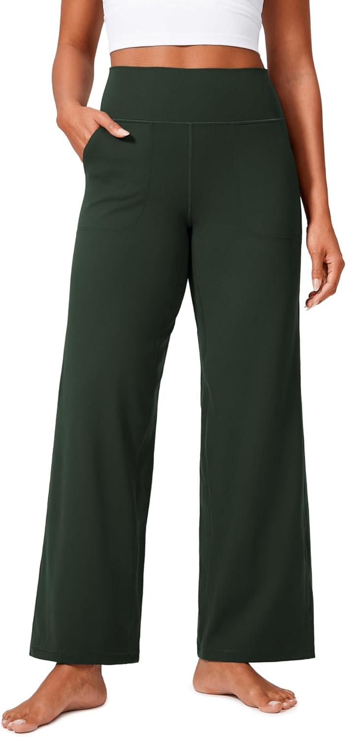 imageCRZ YOGA Butterlift Wide Leg Pants Pockets 29quot31quot33quot High Waisted Yoga Lounge Buttery Soft Comfy Casual WomensLegend Green