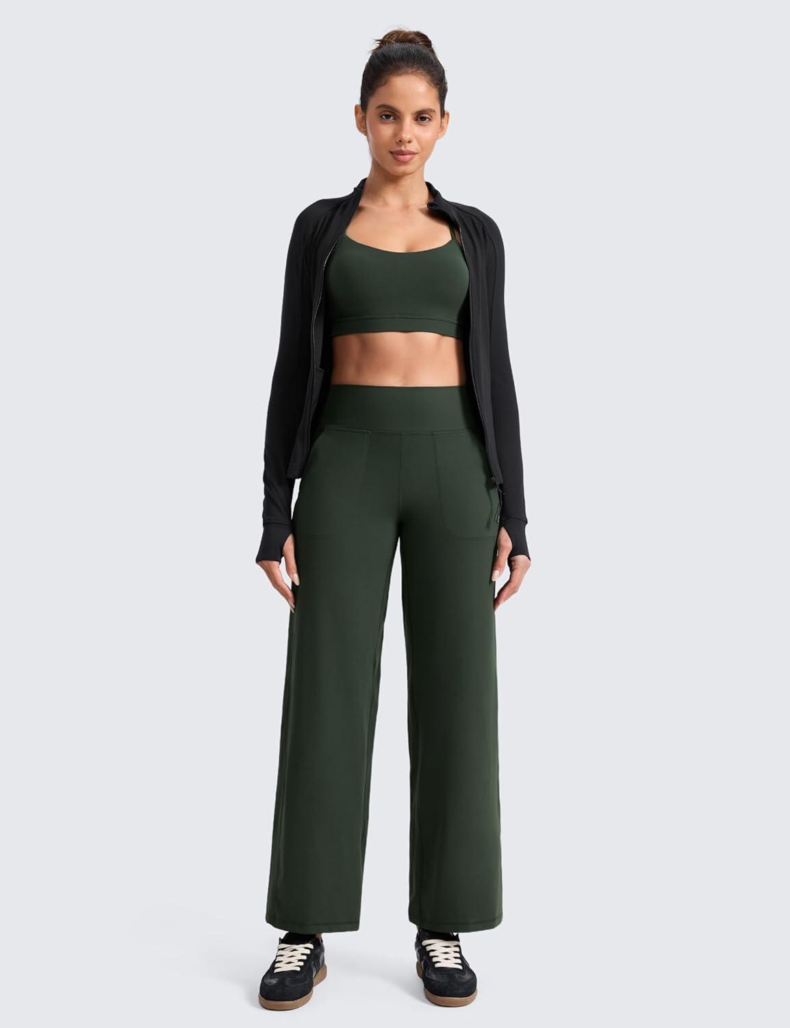 imageCRZ YOGA Butterlift Wide Leg Pants Pockets 29quot31quot33quot High Waisted Yoga Lounge Buttery Soft Comfy Casual WomensLegend Green