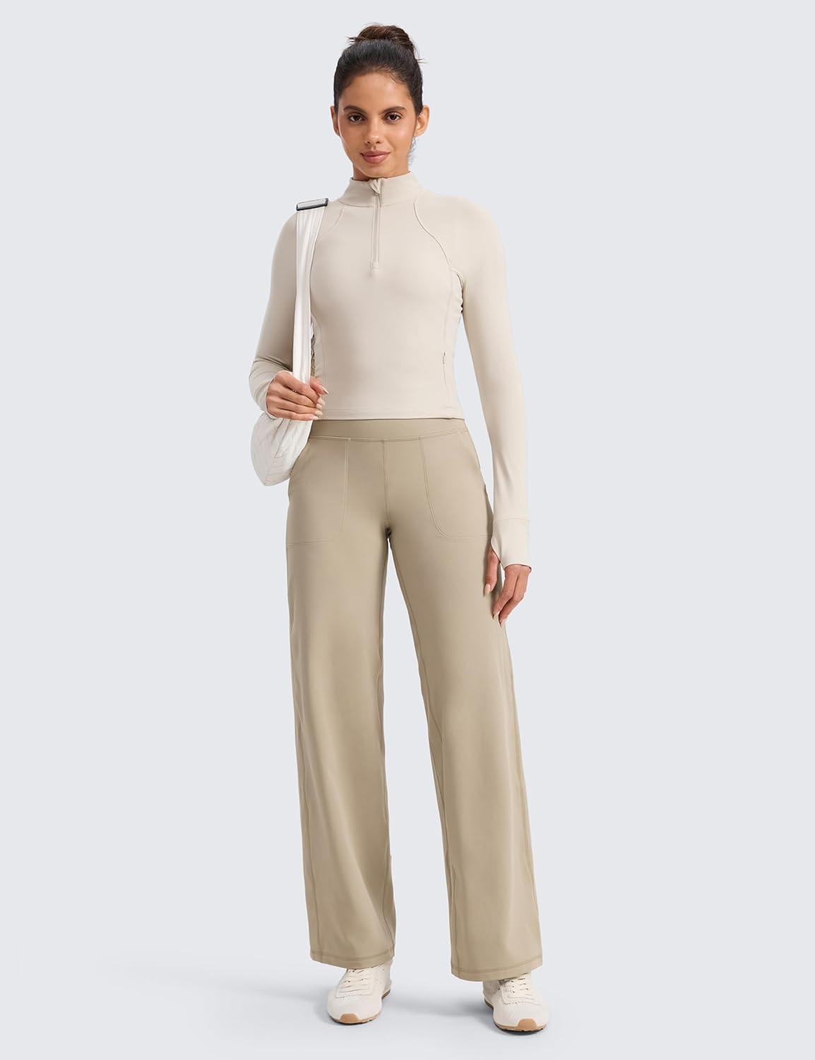 imageCRZ YOGA Butterlift Wide Leg Pants Pockets 29quot31quot33quot High Waisted Yoga Lounge Buttery Soft Comfy Casual WomensOak