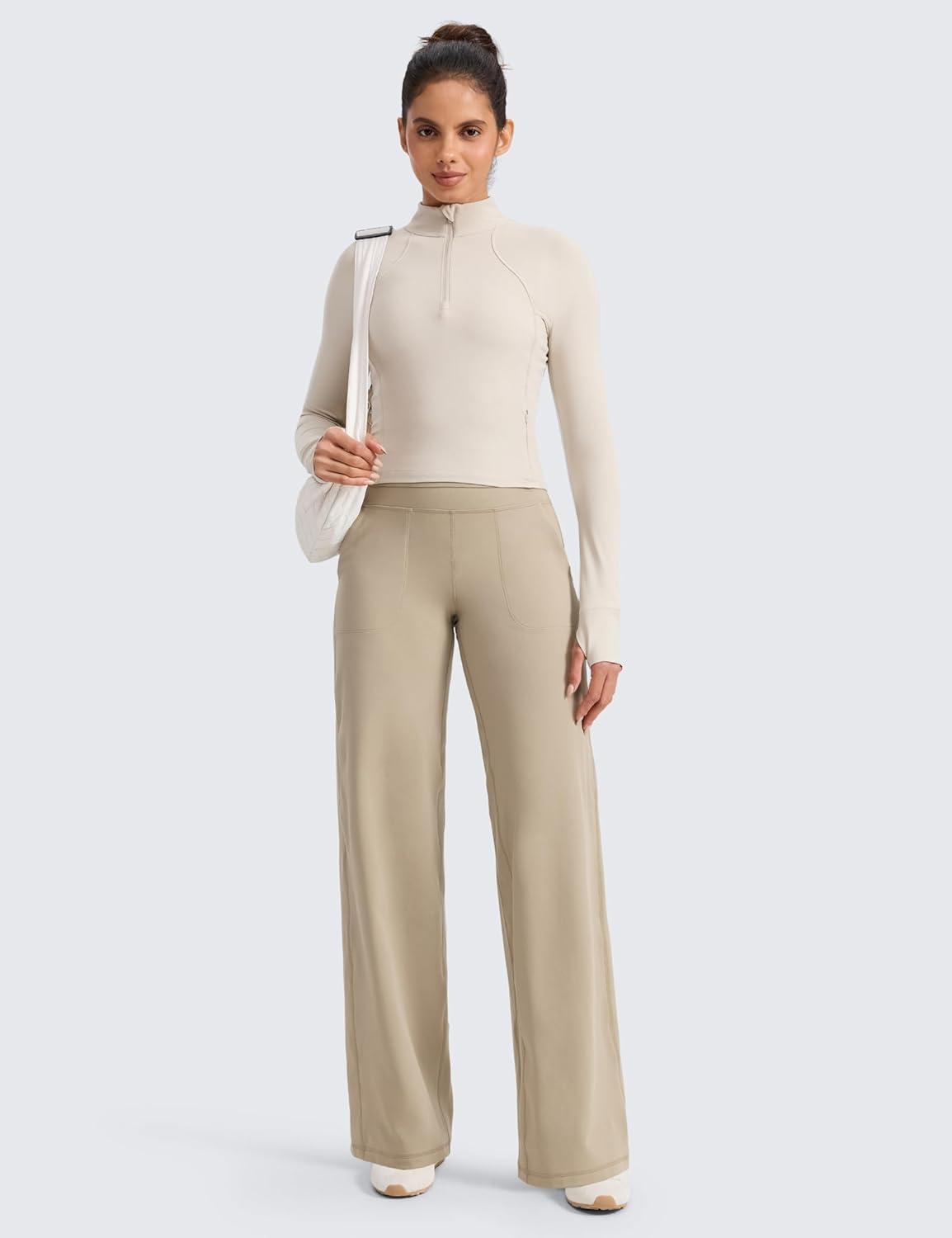 imageCRZ YOGA Butterlift Wide Leg Pants Pockets 29quot31quot33quot High Waisted Yoga Lounge Buttery Soft Comfy Casual WomensOak