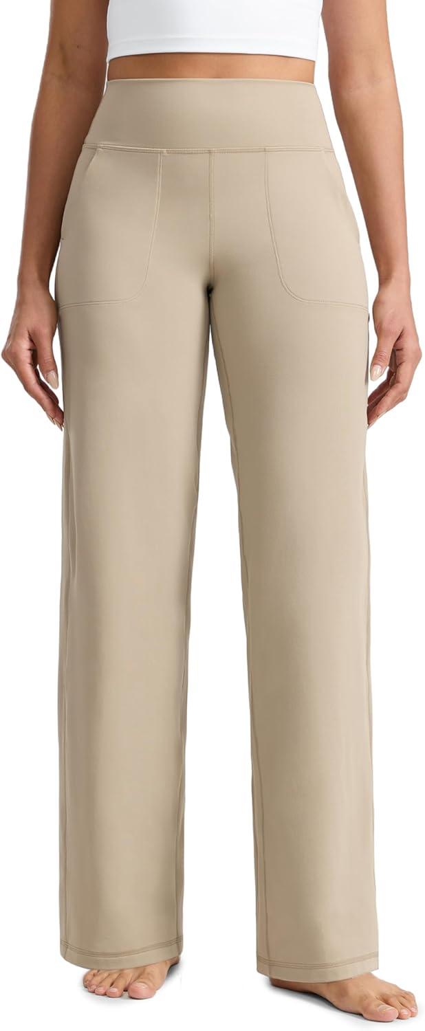 imageCRZ YOGA Butterlift Wide Leg Pants Pockets 29quot31quot33quot High Waisted Yoga Lounge Buttery Soft Comfy Casual WomensOak