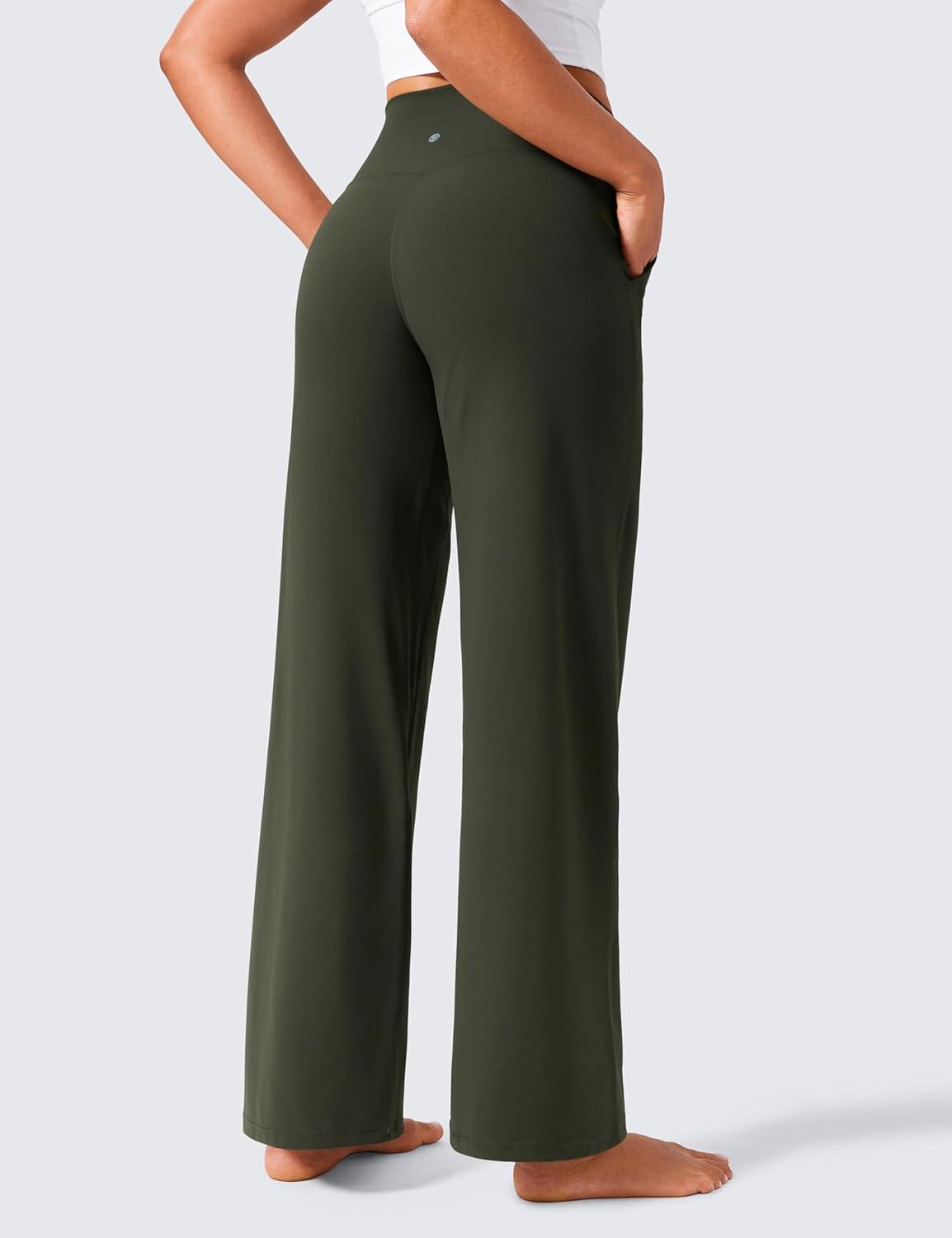 imageCRZ YOGA Butterlift Wide Leg Pants Pockets 29quot31quot33quot High Waisted Yoga Lounge Buttery Soft Comfy Casual WomensOlive Green