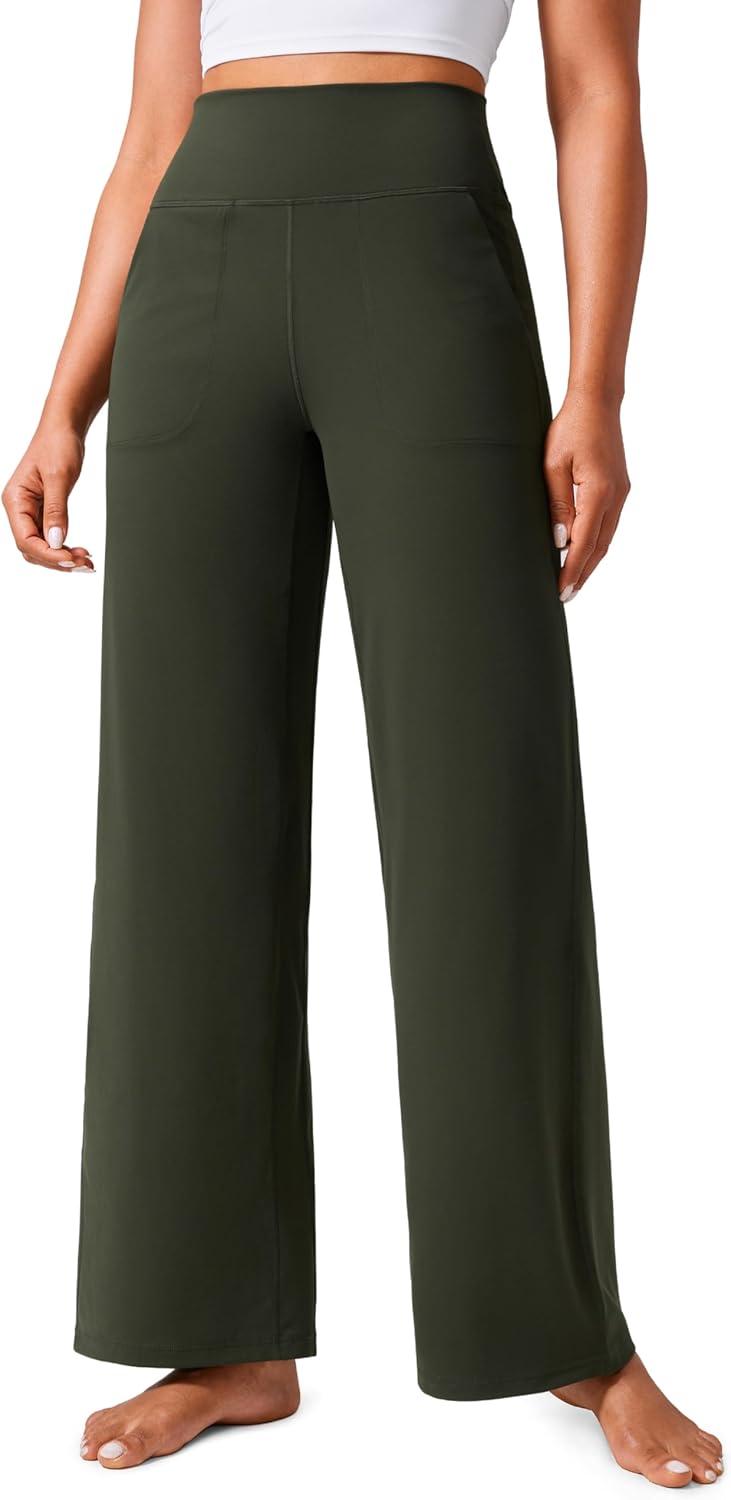 imageCRZ YOGA Butterlift Wide Leg Pants Pockets 29quot31quot33quot High Waisted Yoga Lounge Buttery Soft Comfy Casual WomensOlive Green