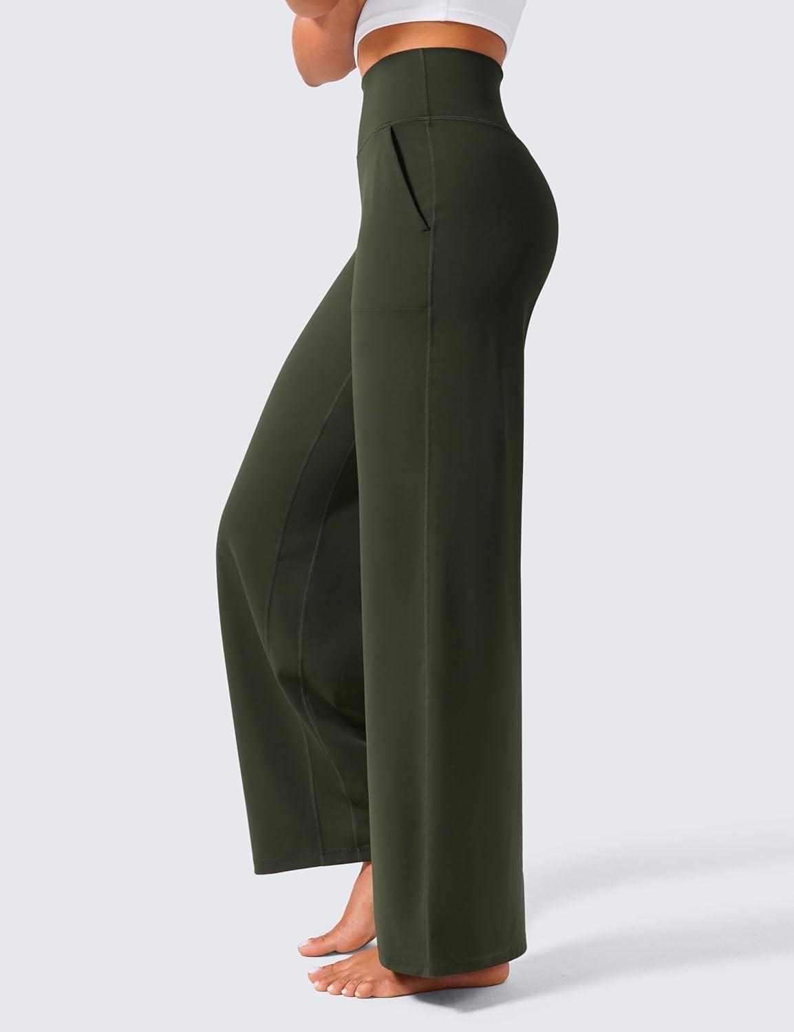 imageCRZ YOGA Butterlift Wide Leg Pants Pockets 29quot31quot33quot High Waisted Yoga Lounge Buttery Soft Comfy Casual WomensOlive Green