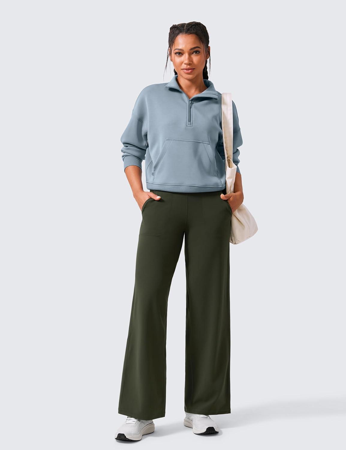 imageCRZ YOGA Butterlift Wide Leg Pants Pockets 29quot31quot33quot High Waisted Yoga Lounge Buttery Soft Comfy Casual WomensOlive Green