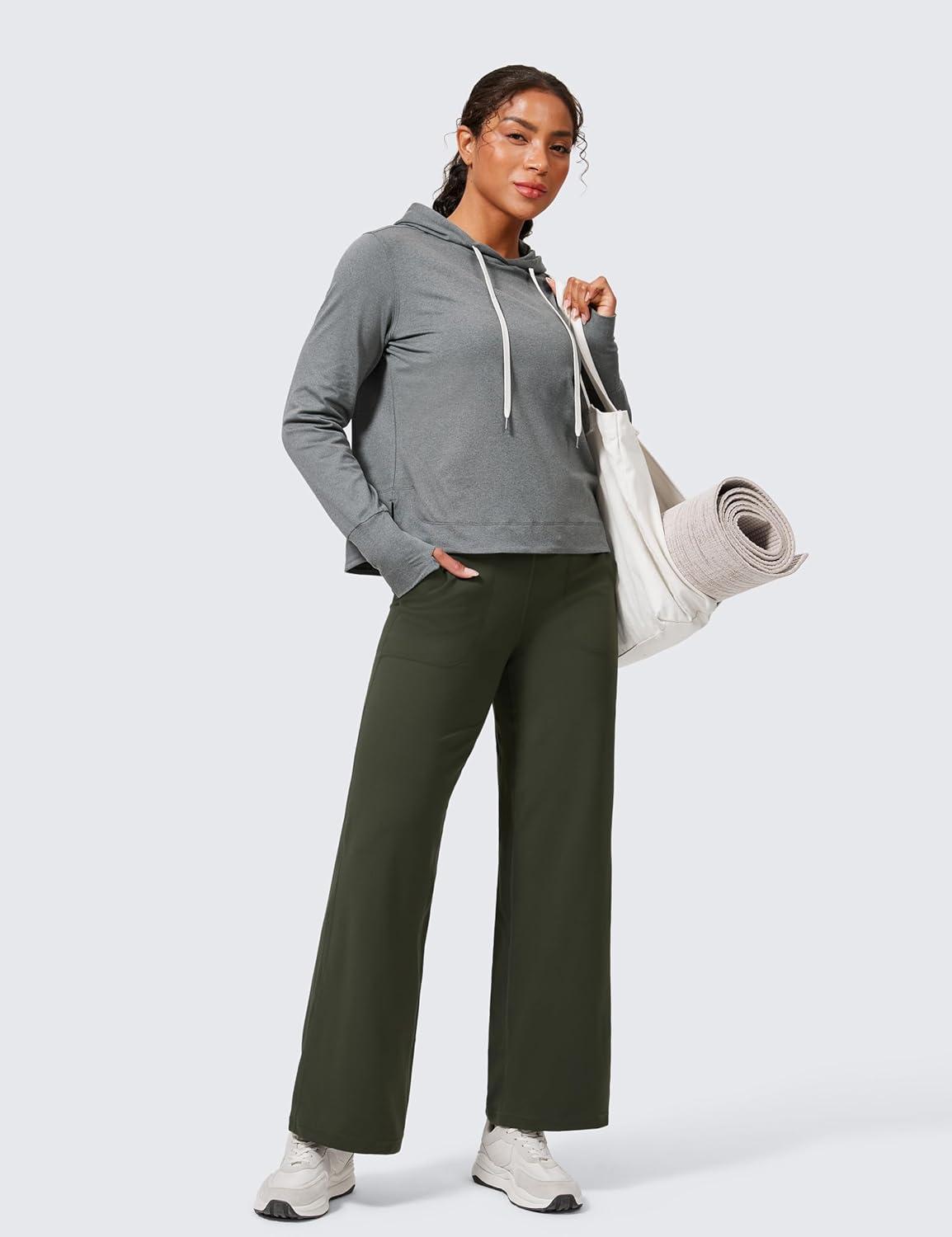 imageCRZ YOGA Butterlift Wide Leg Pants Pockets 29quot31quot33quot High Waisted Yoga Lounge Buttery Soft Comfy Casual WomensOlive Green