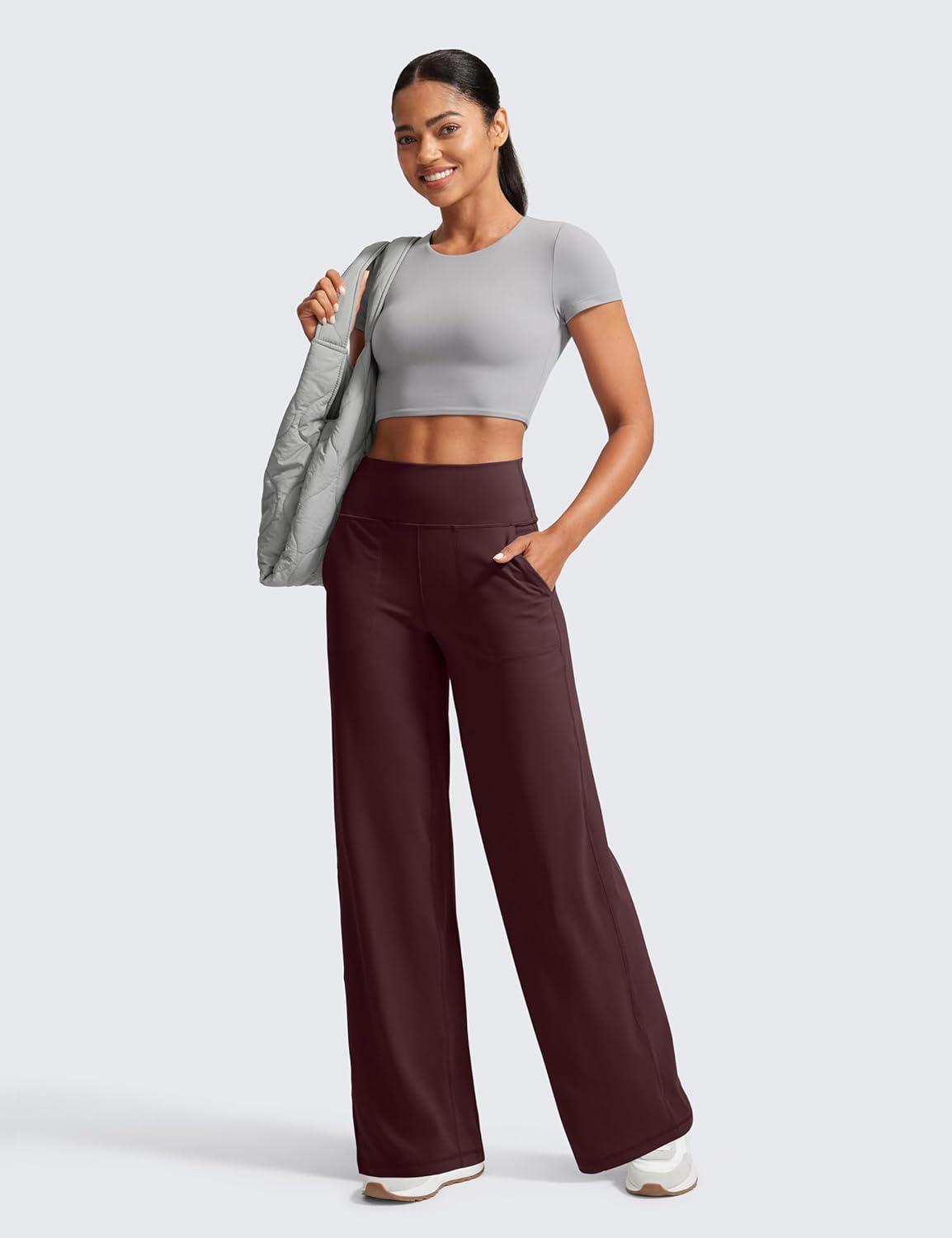 imageCRZ YOGA Butterlift Wide Leg Pants Pockets 29quot31quot33quot High Waisted Yoga Lounge Buttery Soft Comfy Casual WomensRipe Plum