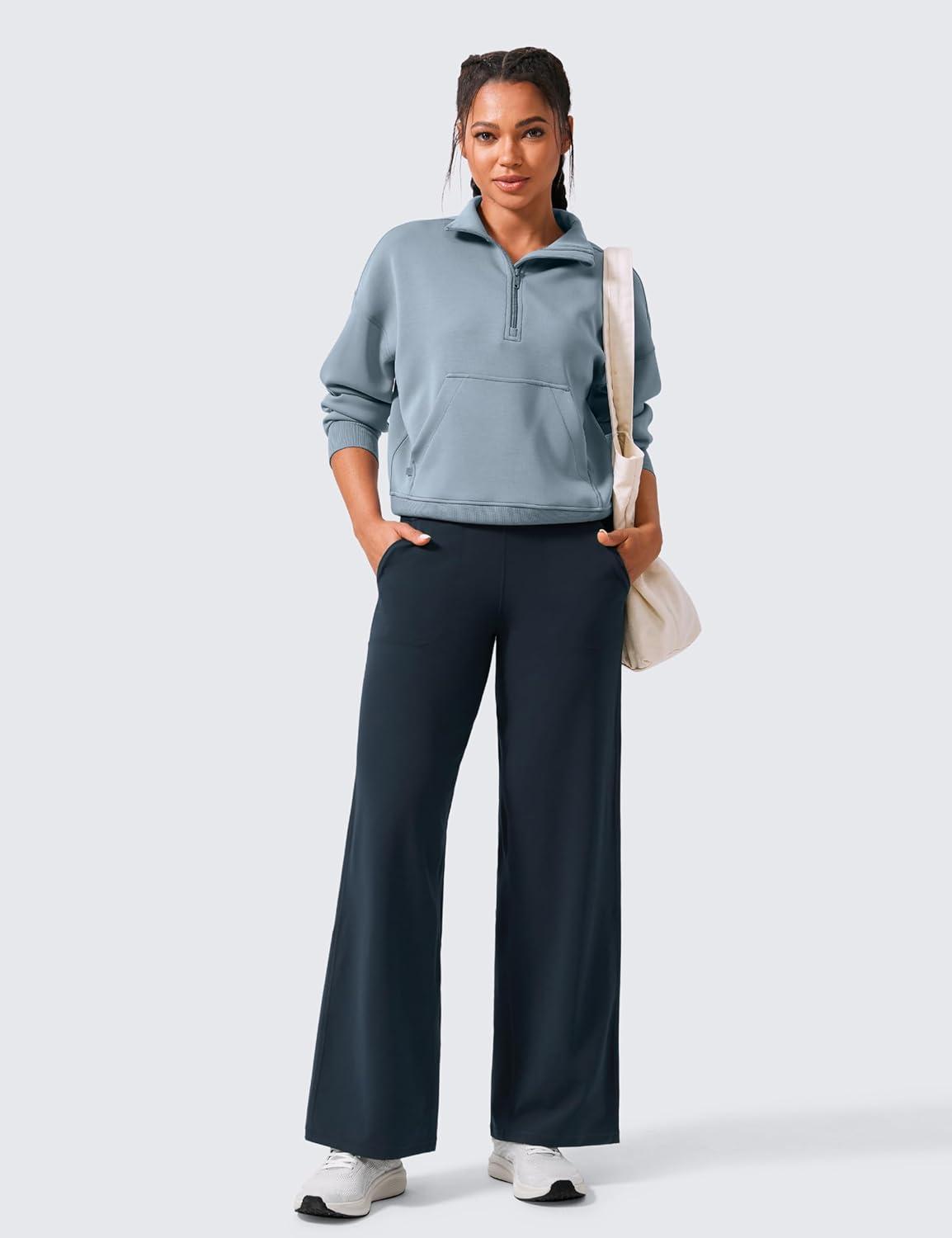 imageCRZ YOGA Butterlift Wide Leg Pants Pockets 29quot31quot33quot High Waisted Yoga Lounge Buttery Soft Comfy Casual WomensTrue Navy