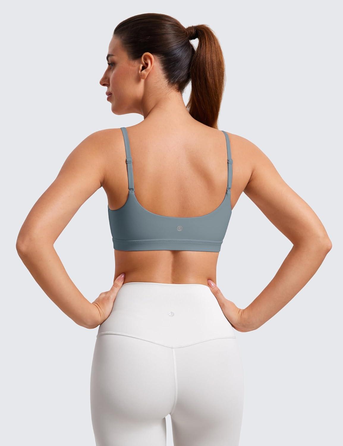 imageCRZ YOGA Butterluxe Adjustable Spaghetti Strap Sports Bras for Women Scoop Neck Wireless Padded Yoga Workout Crop TopBelgian Blue