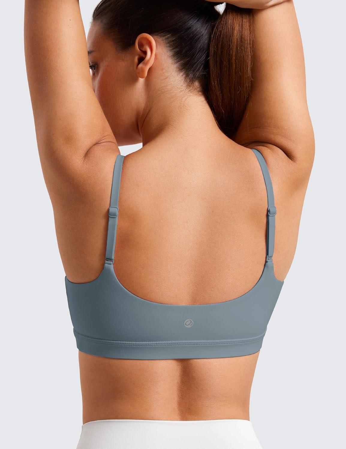 imageCRZ YOGA Butterluxe Adjustable Spaghetti Strap Sports Bras for Women Scoop Neck Wireless Padded Yoga Workout Crop TopBelgian Blue