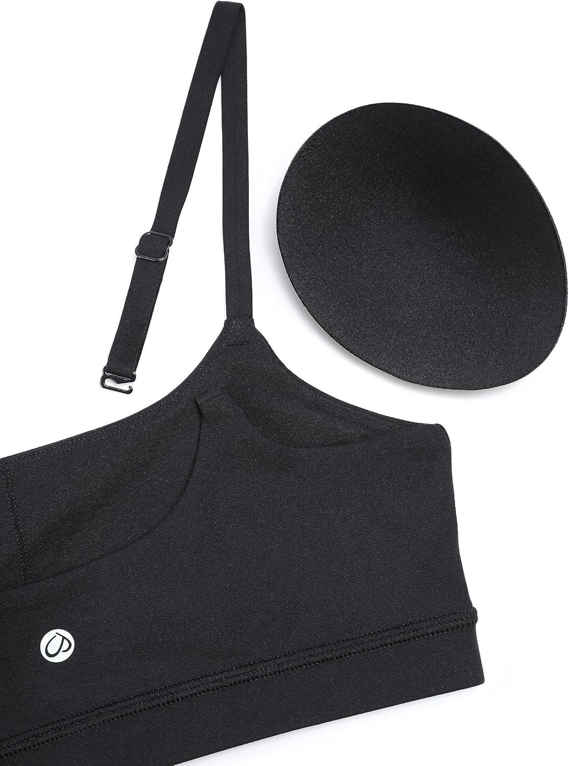 imageCRZ YOGA Butterluxe Adjustable Spaghetti Strap Sports Bras for Women Scoop Neck Wireless Padded Yoga Workout Crop TopBlack