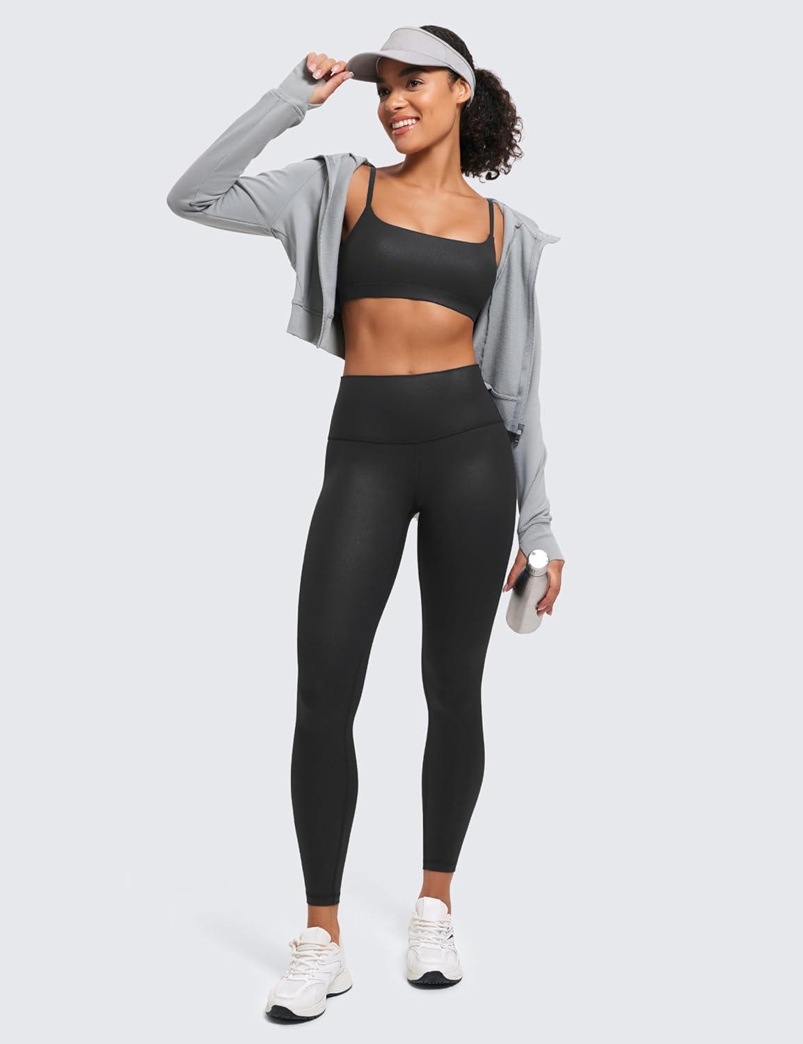 imageCRZ YOGA Butterluxe Adjustable Spaghetti Strap Sports Bras for Women Scoop Neck Wireless Padded Yoga Workout Crop TopBlack Foil Pattern