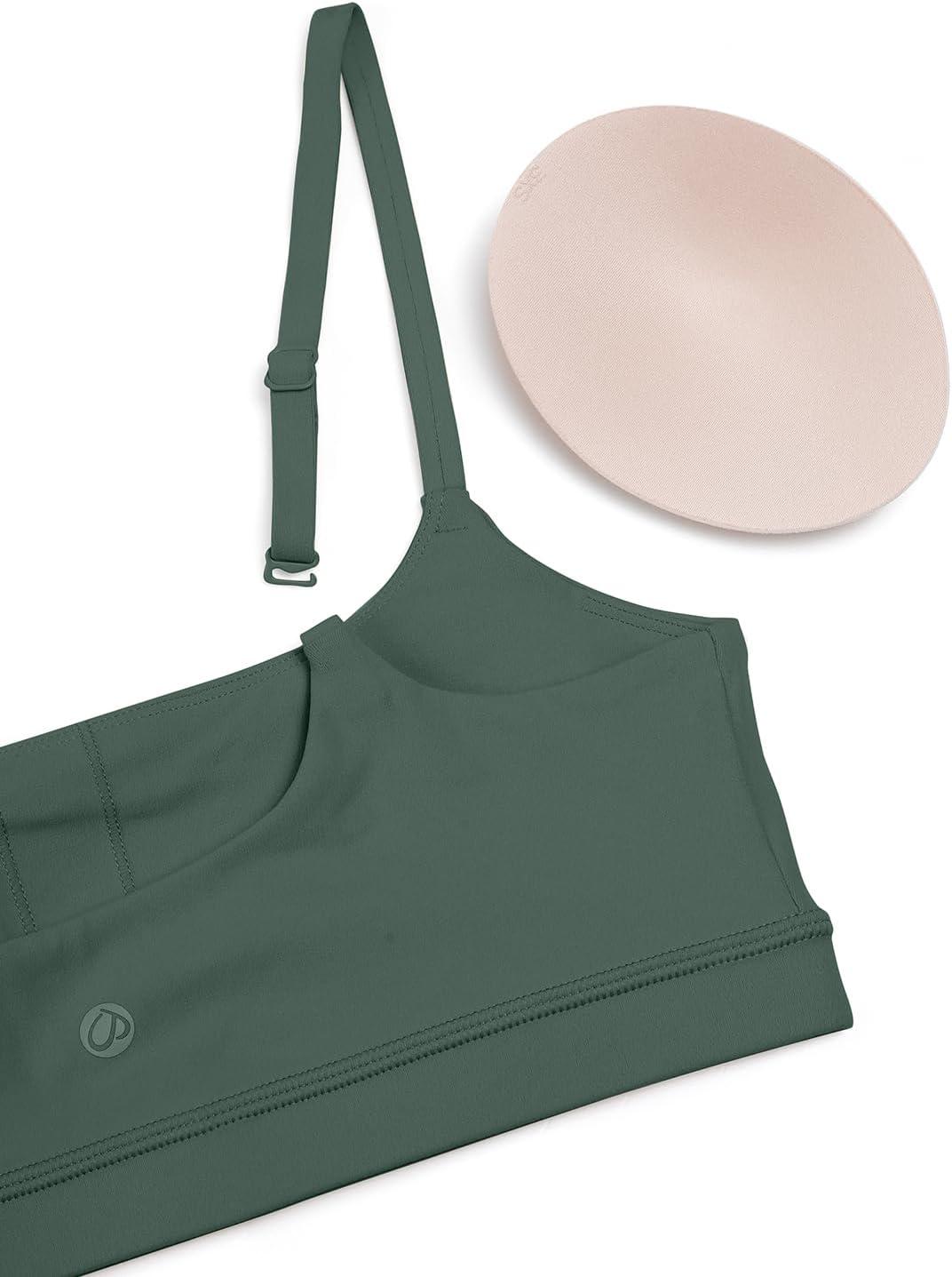 imageCRZ YOGA Butterluxe Adjustable Spaghetti Strap Sports Bras for Women Scoop Neck Wireless Padded Yoga Workout Crop TopDark Forest Green