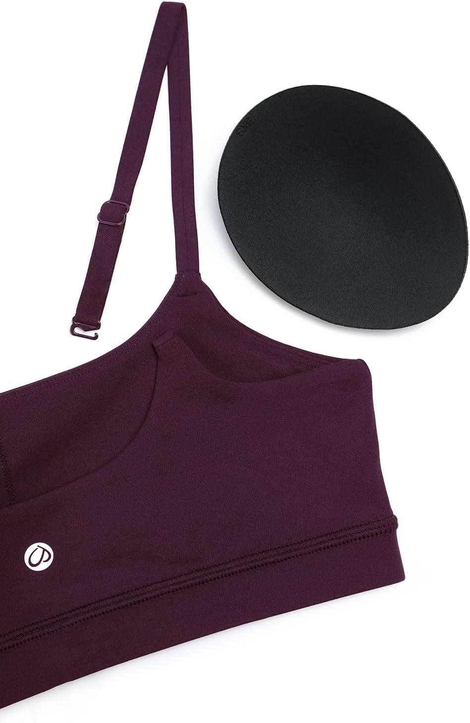 imageCRZ YOGA Butterluxe Adjustable Spaghetti Strap Sports Bras for Women Scoop Neck Wireless Padded Yoga Workout Crop TopDeep Purple