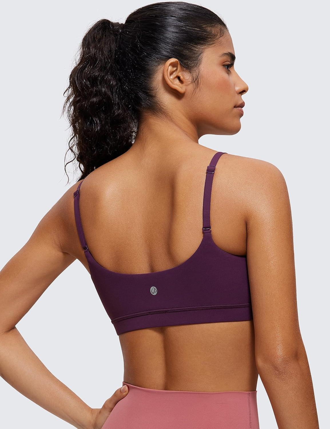 imageCRZ YOGA Butterluxe Adjustable Spaghetti Strap Sports Bras for Women Scoop Neck Wireless Padded Yoga Workout Crop TopDeep Purple