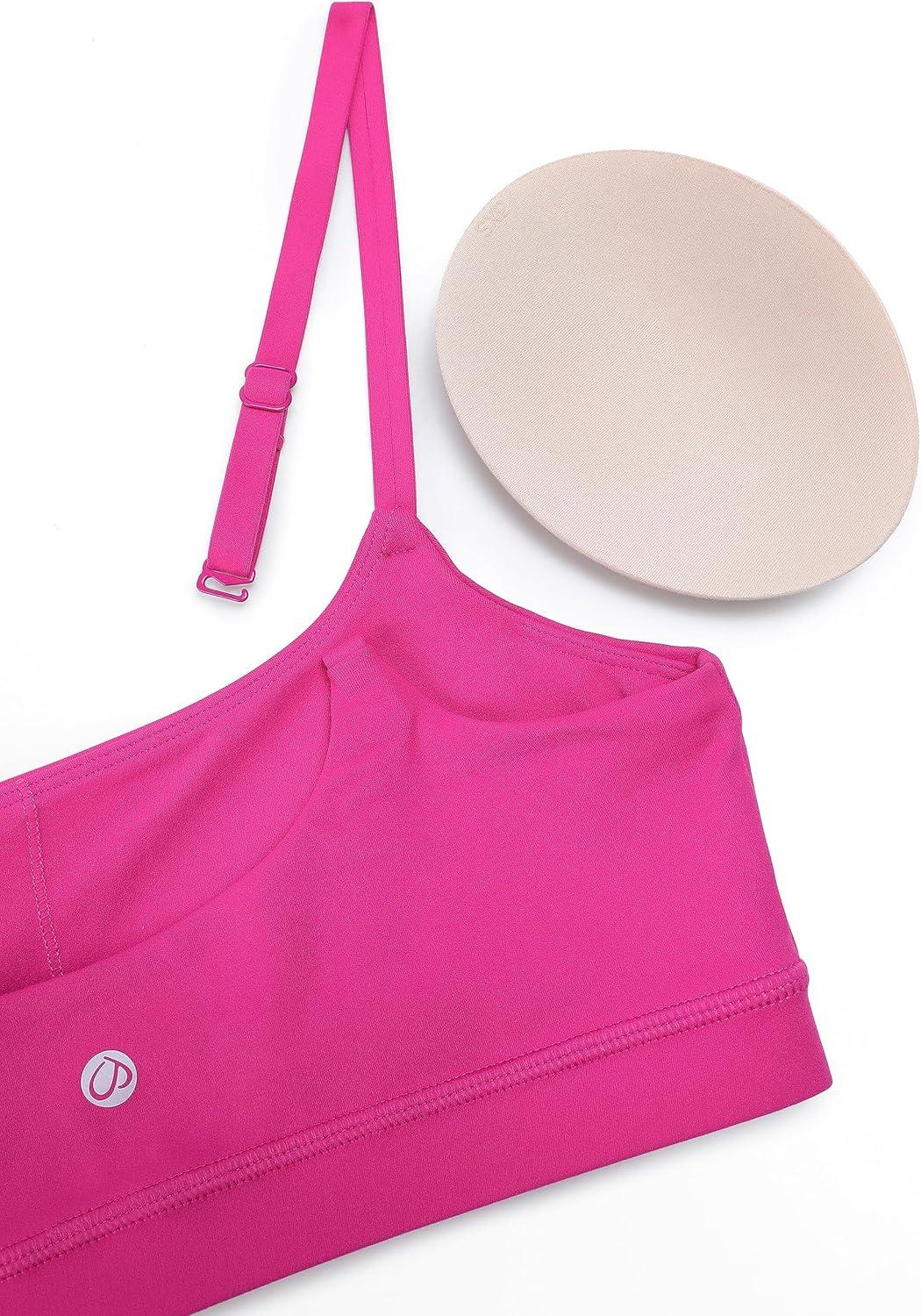 imageCRZ YOGA Butterluxe Adjustable Spaghetti Strap Sports Bras for Women Scoop Neck Wireless Padded Yoga Workout Crop TopHibiscus Purple