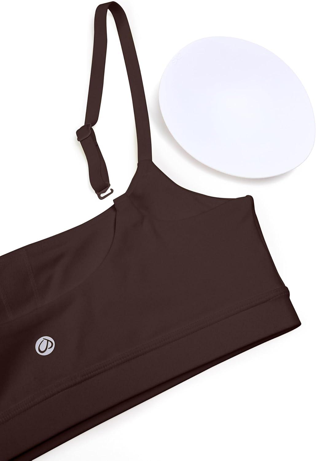 imageCRZ YOGA Butterluxe Adjustable Spaghetti Strap Sports Bras for Women Scoop Neck Wireless Padded Yoga Workout Crop TopHot Fudge Brown