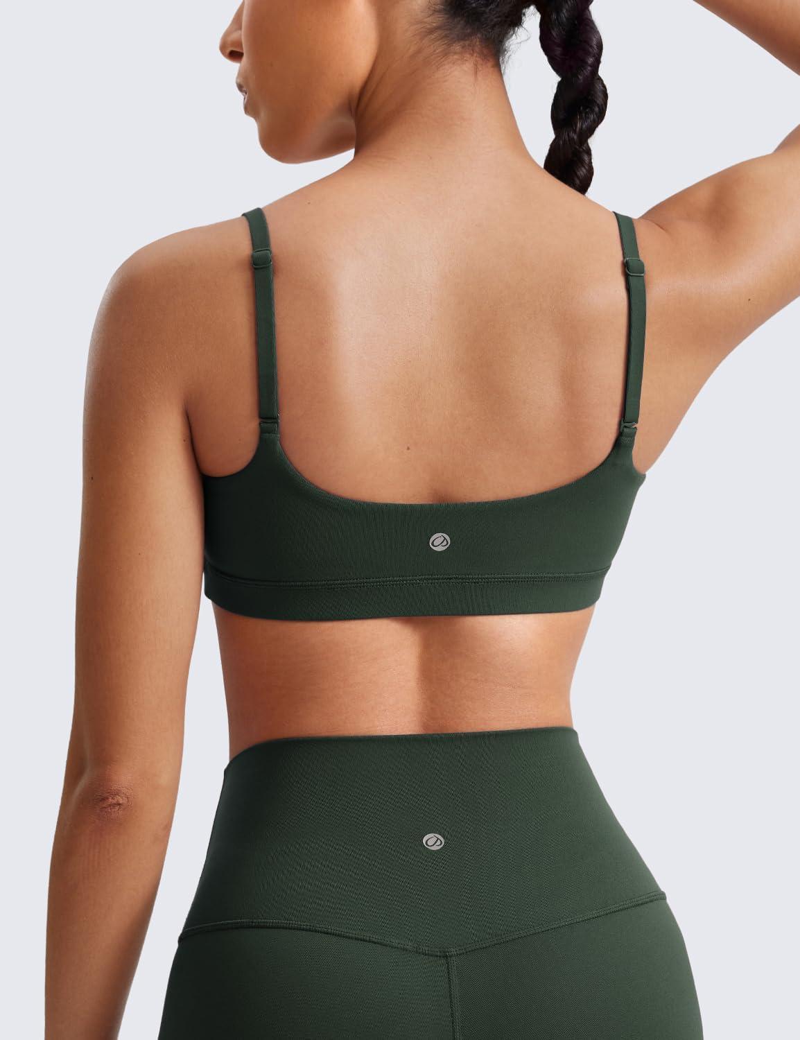 imageCRZ YOGA Butterluxe Adjustable Spaghetti Strap Sports Bras for Women Scoop Neck Wireless Padded Yoga Workout Crop TopLegend Green