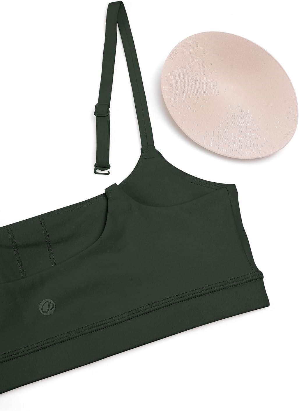 imageCRZ YOGA Butterluxe Adjustable Spaghetti Strap Sports Bras for Women Scoop Neck Wireless Padded Yoga Workout Crop TopLegend Green