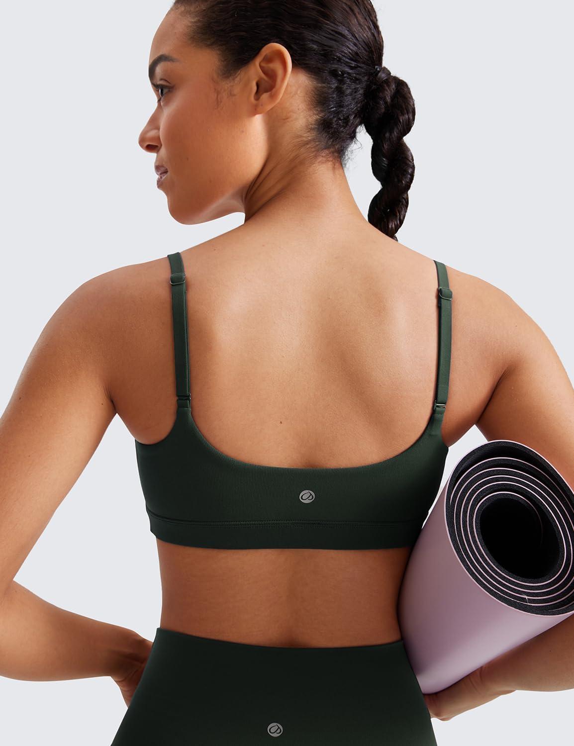 imageCRZ YOGA Butterluxe Adjustable Spaghetti Strap Sports Bras for Women Scoop Neck Wireless Padded Yoga Workout Crop TopLegend Green