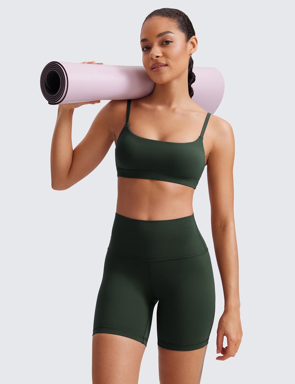 imageCRZ YOGA Butterluxe Adjustable Spaghetti Strap Sports Bras for Women Scoop Neck Wireless Padded Yoga Workout Crop TopLegend Green