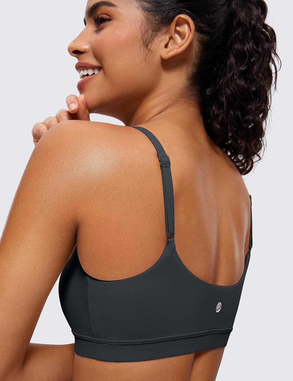 imageCRZ YOGA Butterluxe Adjustable Spaghetti Strap Sports Bras for Women Scoop Neck Wireless Padded Yoga Workout Crop TopMelanite