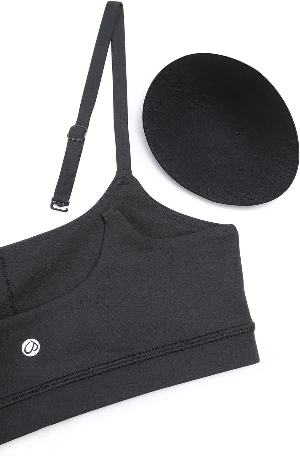 imageCRZ YOGA Butterluxe Adjustable Spaghetti Strap Sports Bras for Women Scoop Neck Wireless Padded Yoga Workout Crop TopMelanite