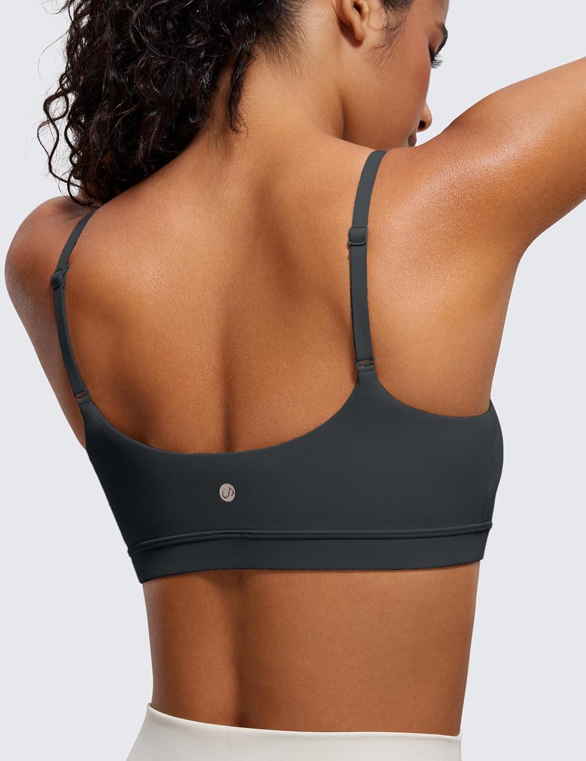 imageCRZ YOGA Butterluxe Adjustable Spaghetti Strap Sports Bras for Women Scoop Neck Wireless Padded Yoga Workout Crop TopMelanite