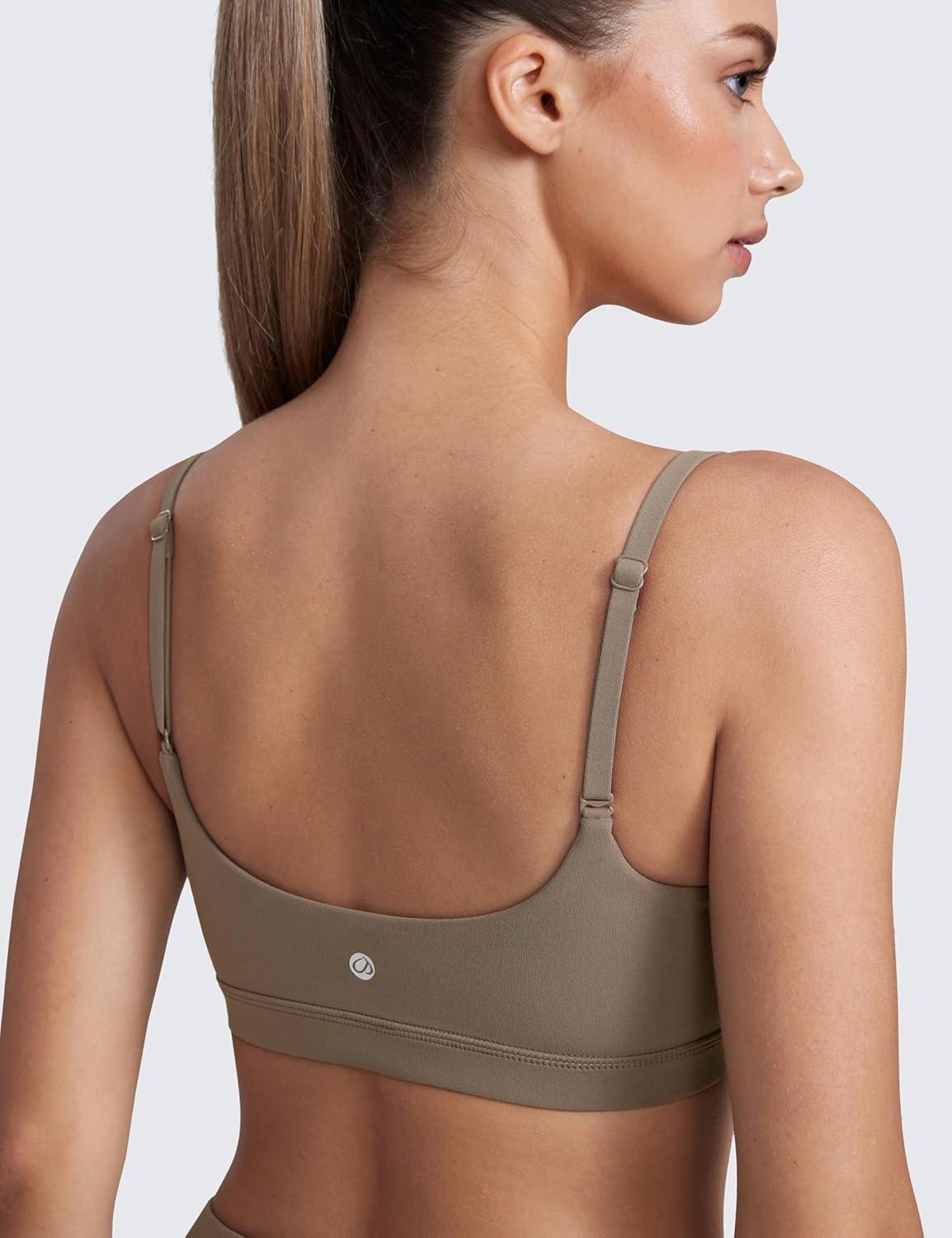 imageCRZ YOGA Butterluxe Adjustable Spaghetti Strap Sports Bras for Women Scoop Neck Wireless Padded Yoga Workout Crop TopNomad Grey