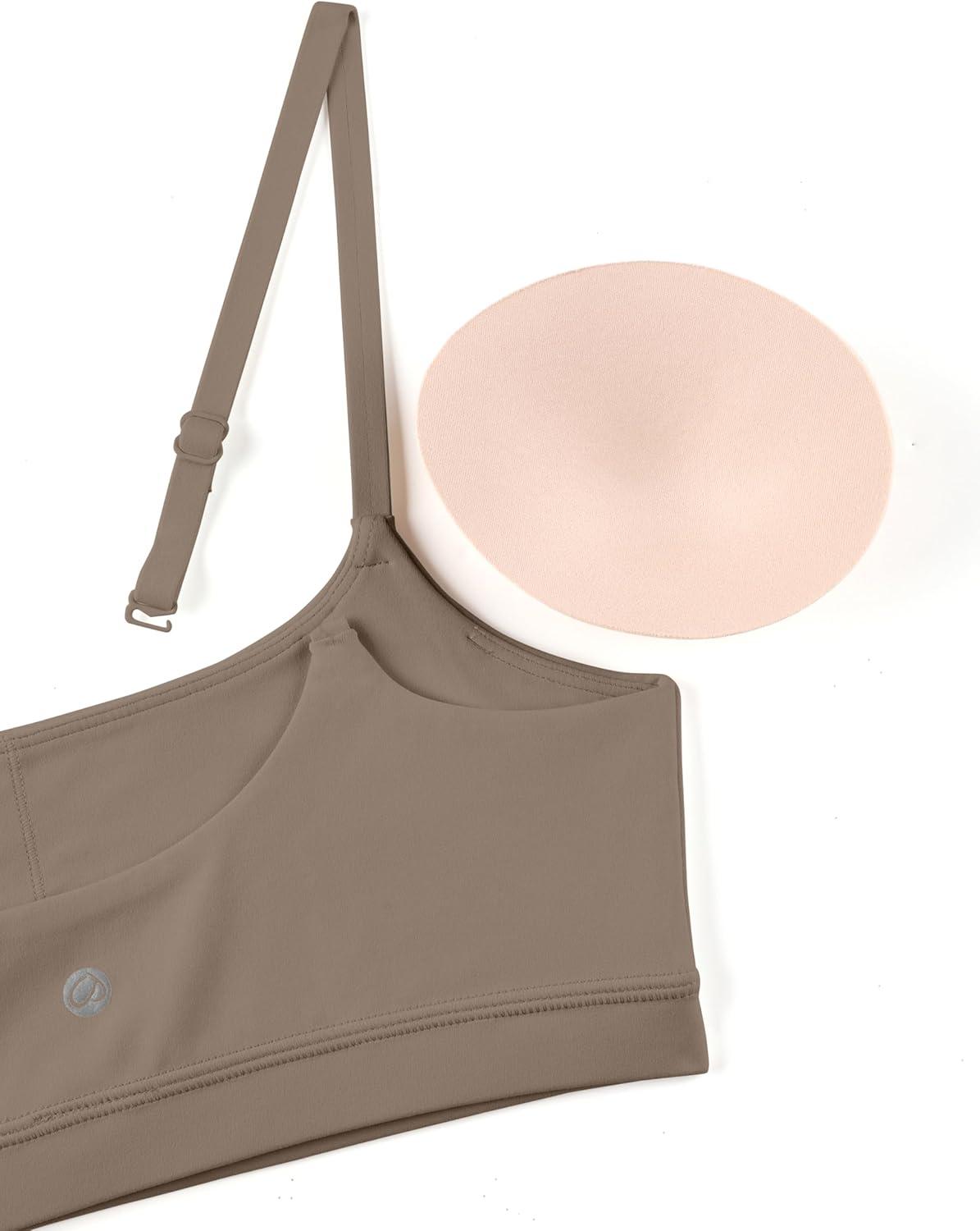 imageCRZ YOGA Butterluxe Adjustable Spaghetti Strap Sports Bras for Women Scoop Neck Wireless Padded Yoga Workout Crop TopNomad Grey