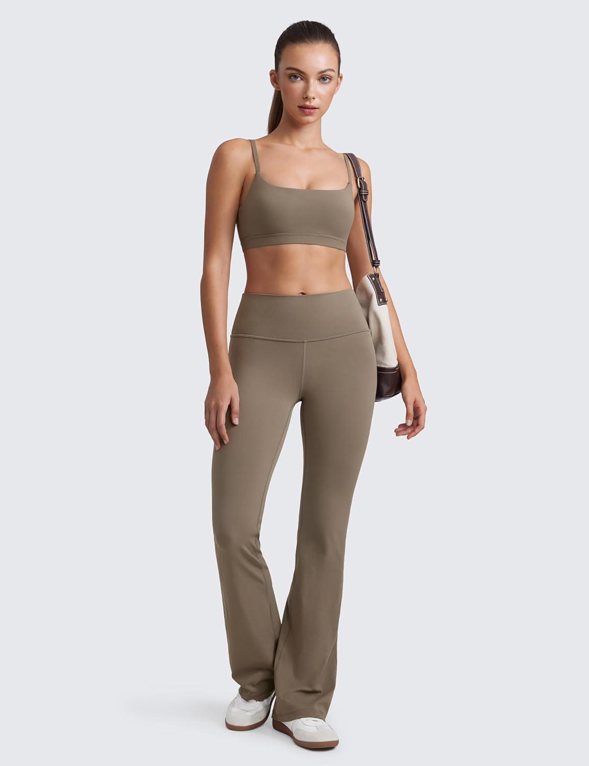 imageCRZ YOGA Butterluxe Adjustable Spaghetti Strap Sports Bras for Women Scoop Neck Wireless Padded Yoga Workout Crop TopNomad Grey