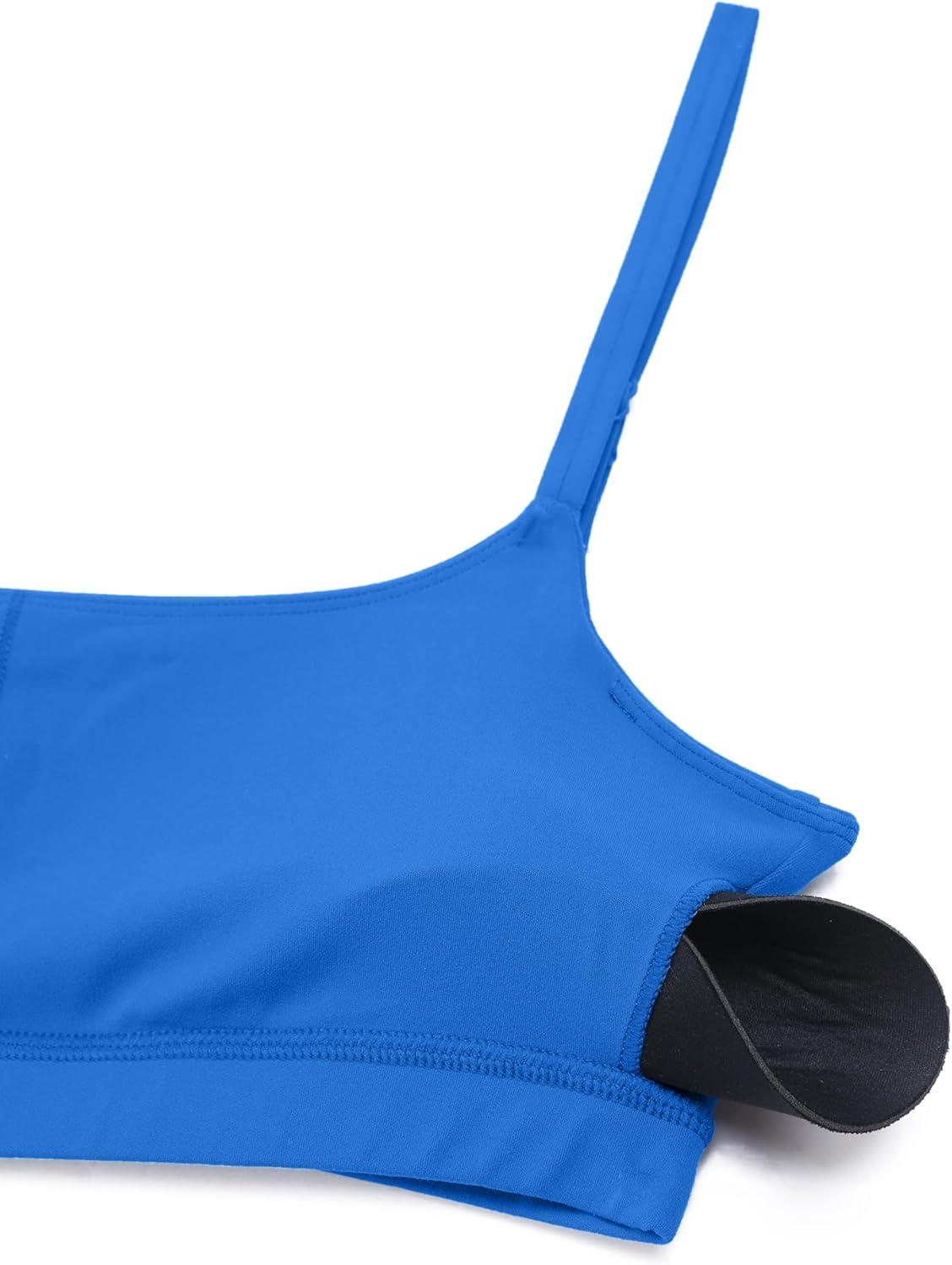 imageCRZ YOGA Butterluxe Adjustable Spaghetti Strap Sports Bras for Women Scoop Neck Wireless Padded Yoga Workout Crop TopSparkle Blue