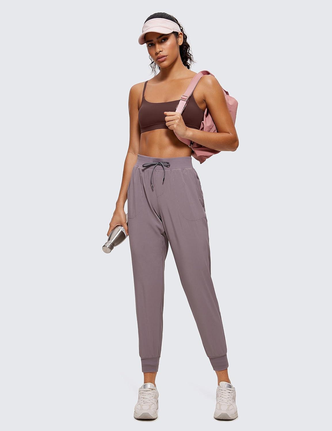 imageCRZ YOGA Butterluxe Adjustable Spaghetti Strap Sports Bras for Women Scoop Neck Wireless Padded Yoga Workout Crop TopTaupe