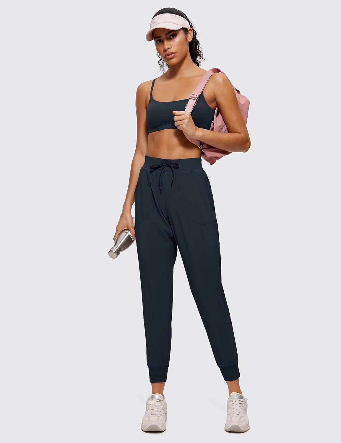 imageCRZ YOGA Butterluxe Adjustable Spaghetti Strap Sports Bras for Women Scoop Neck Wireless Padded Yoga Workout Crop TopTrue Navy