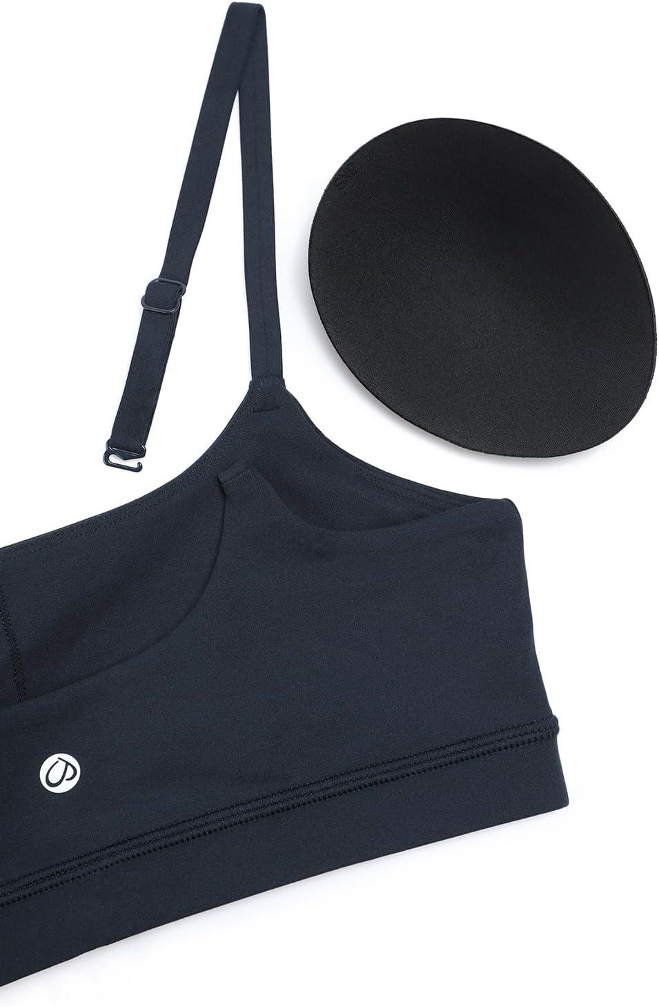 imageCRZ YOGA Butterluxe Adjustable Spaghetti Strap Sports Bras for Women Scoop Neck Wireless Padded Yoga Workout Crop TopTrue Navy