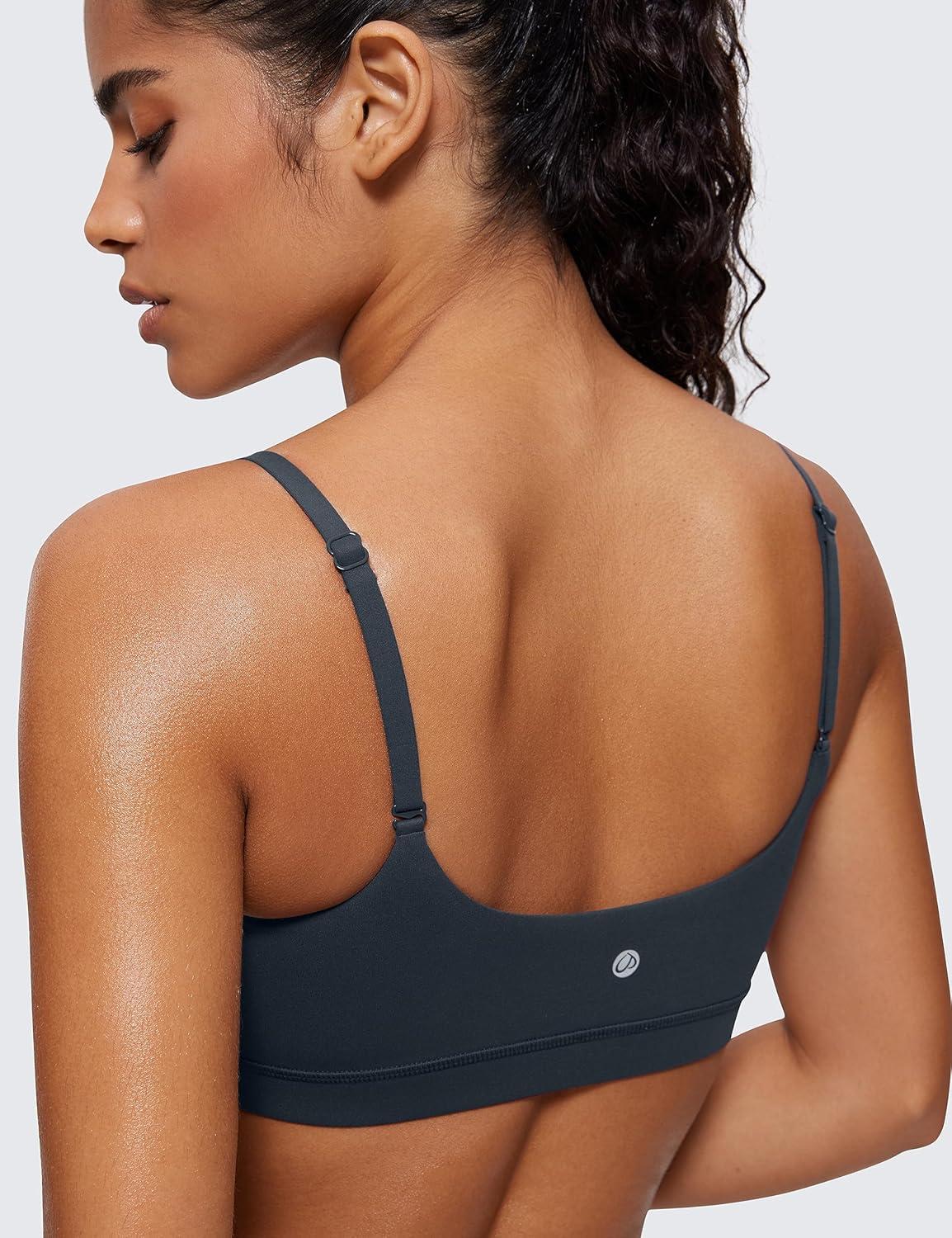 imageCRZ YOGA Butterluxe Adjustable Spaghetti Strap Sports Bras for Women Scoop Neck Wireless Padded Yoga Workout Crop TopTrue Navy