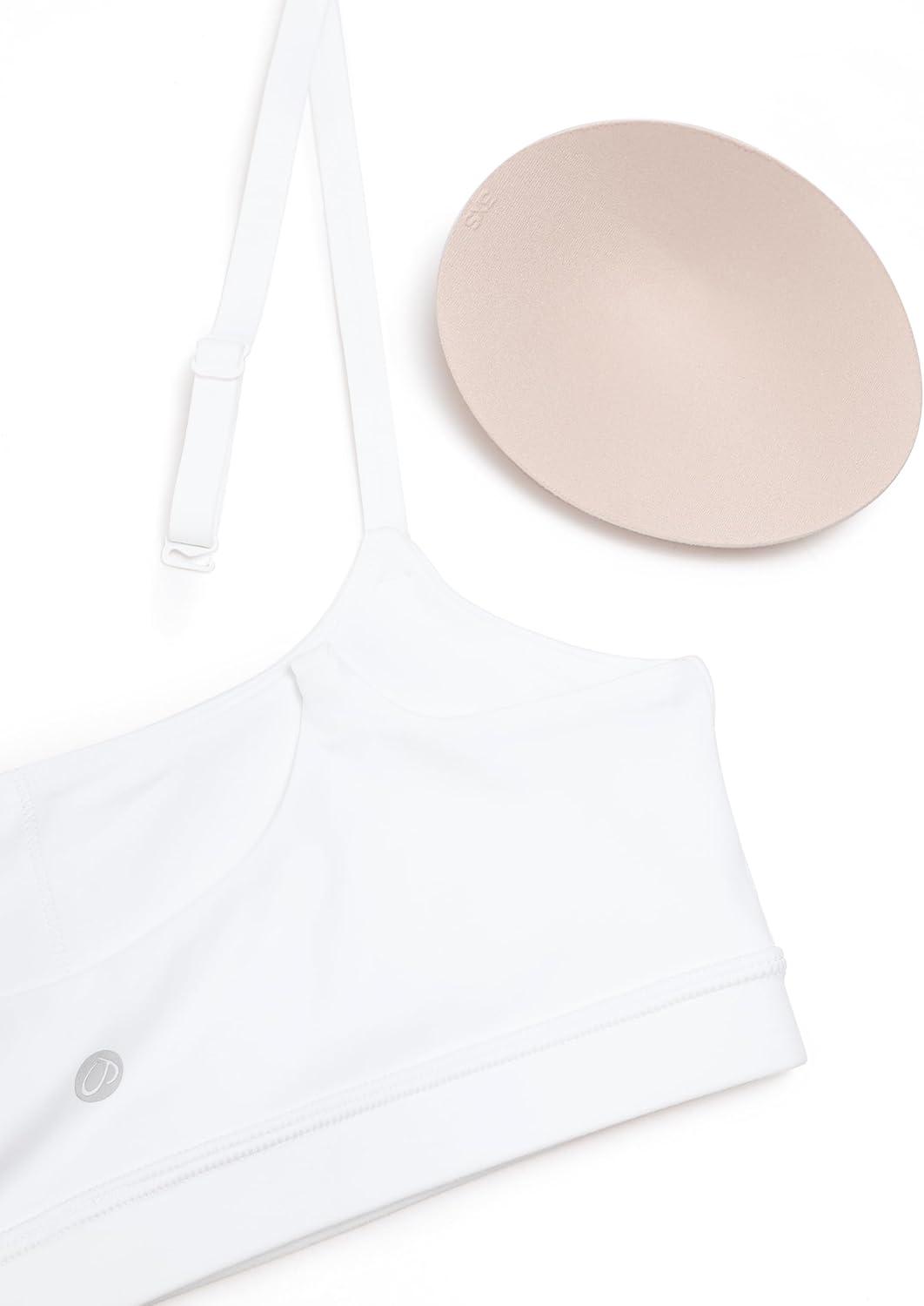 imageCRZ YOGA Butterluxe Adjustable Spaghetti Strap Sports Bras for Women Scoop Neck Wireless Padded Yoga Workout Crop TopWhite