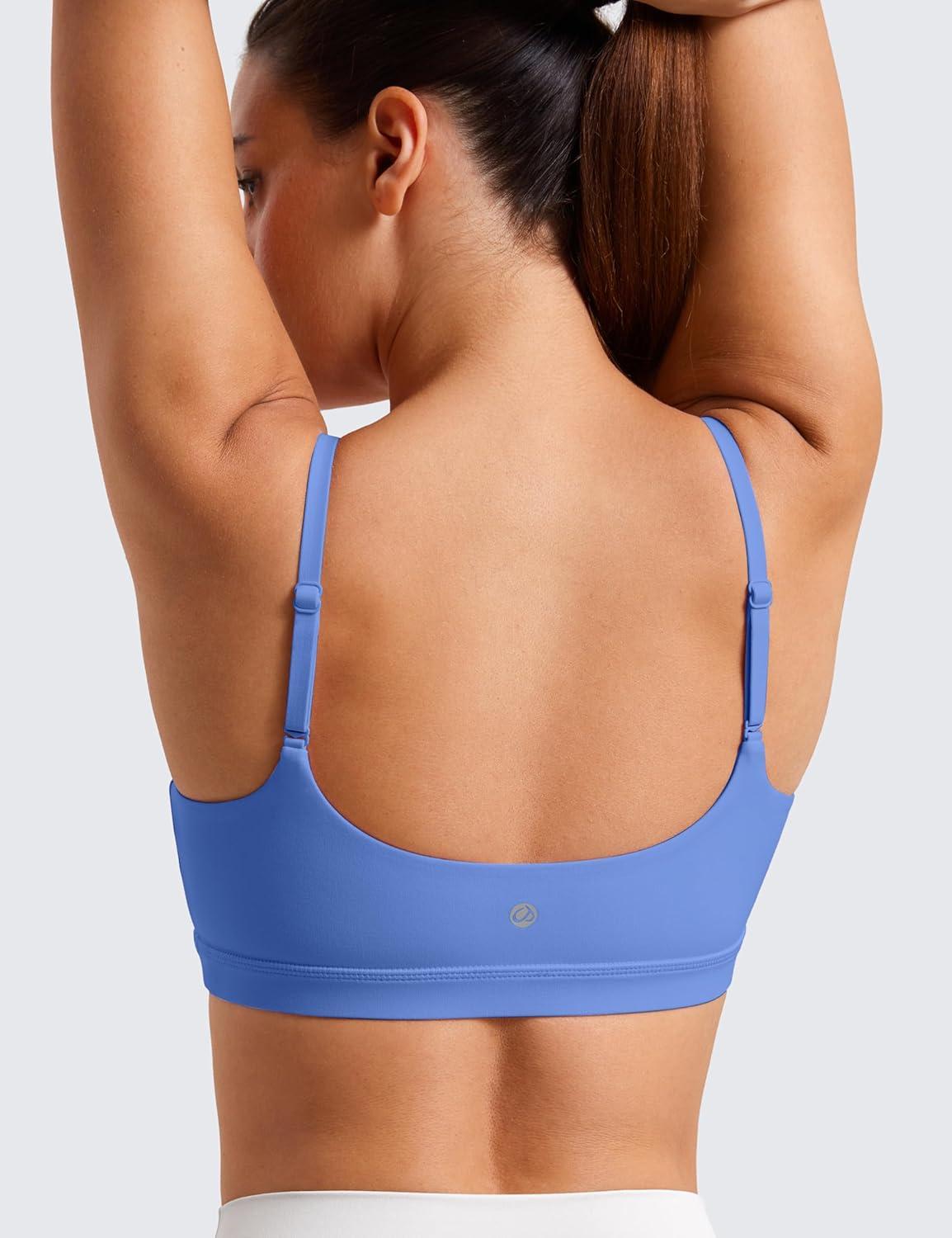imageCRZ YOGA Butterluxe Adjustable Spaghetti Strap Sports Bras for Women Scoop Neck Wireless Padded Yoga Workout Crop TopWild Indigo