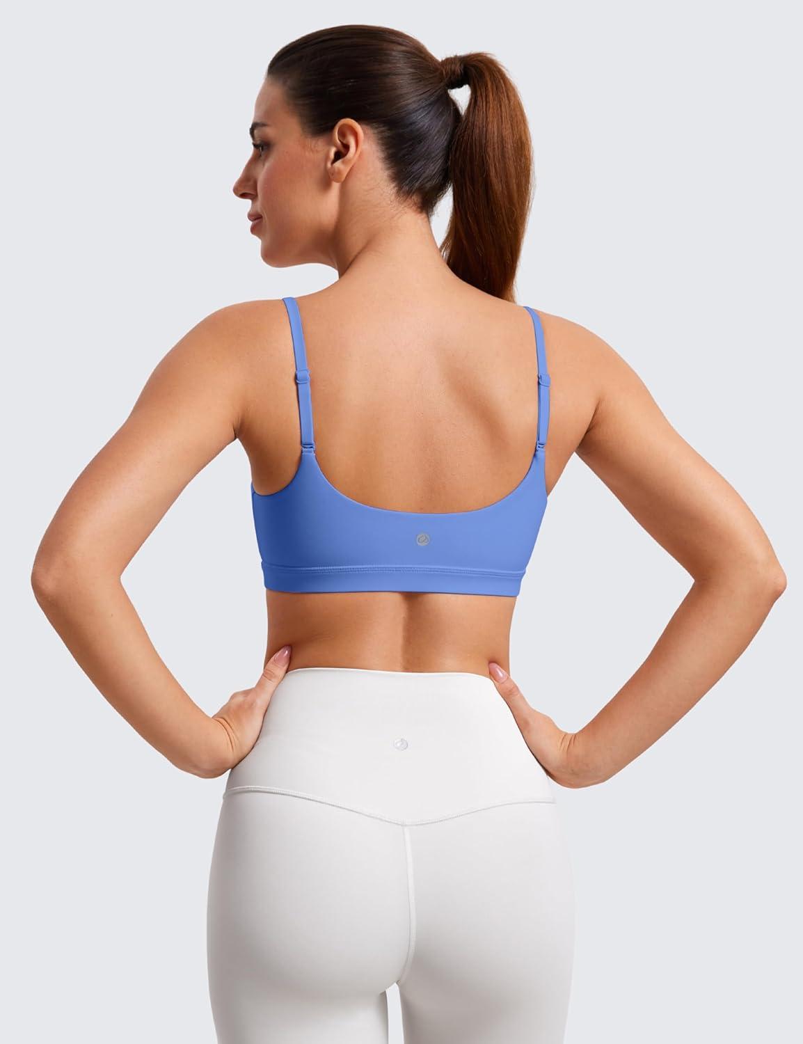 imageCRZ YOGA Butterluxe Adjustable Spaghetti Strap Sports Bras for Women Scoop Neck Wireless Padded Yoga Workout Crop TopWild Indigo