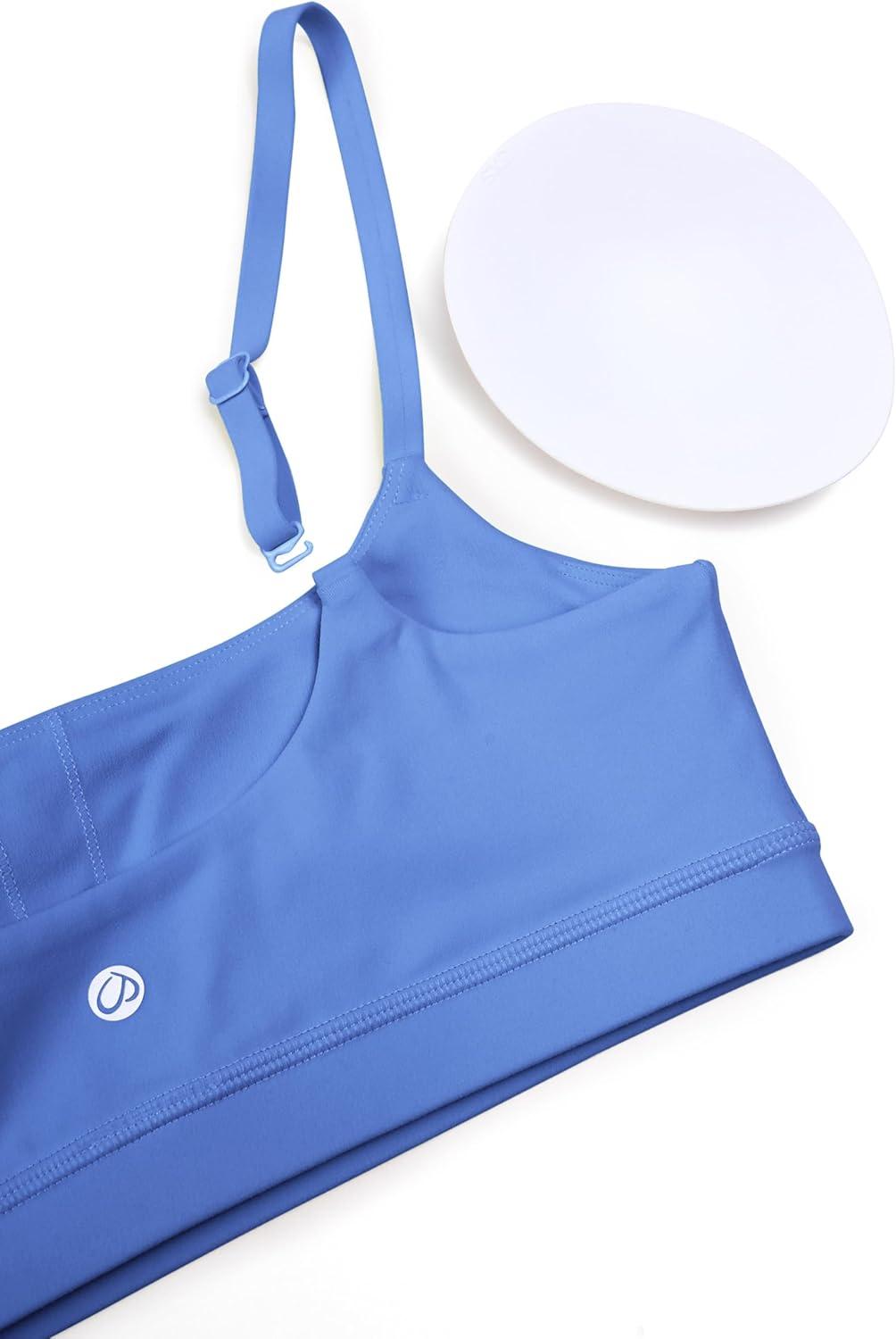 imageCRZ YOGA Butterluxe Adjustable Spaghetti Strap Sports Bras for Women Scoop Neck Wireless Padded Yoga Workout Crop TopWild Indigo