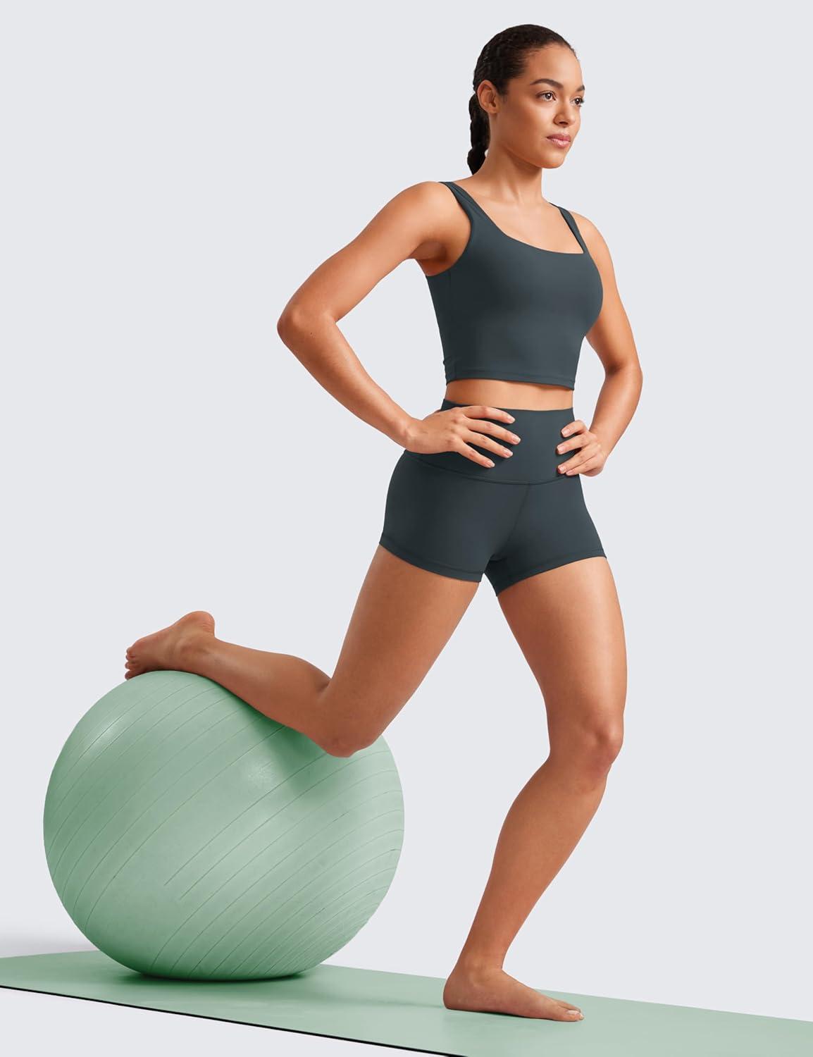 imageCRZ YOGA Butterluxe Biker Shorts 25quot High Waisted Yoga Workout Spandex Womens Running Volleyball BootyDark Green